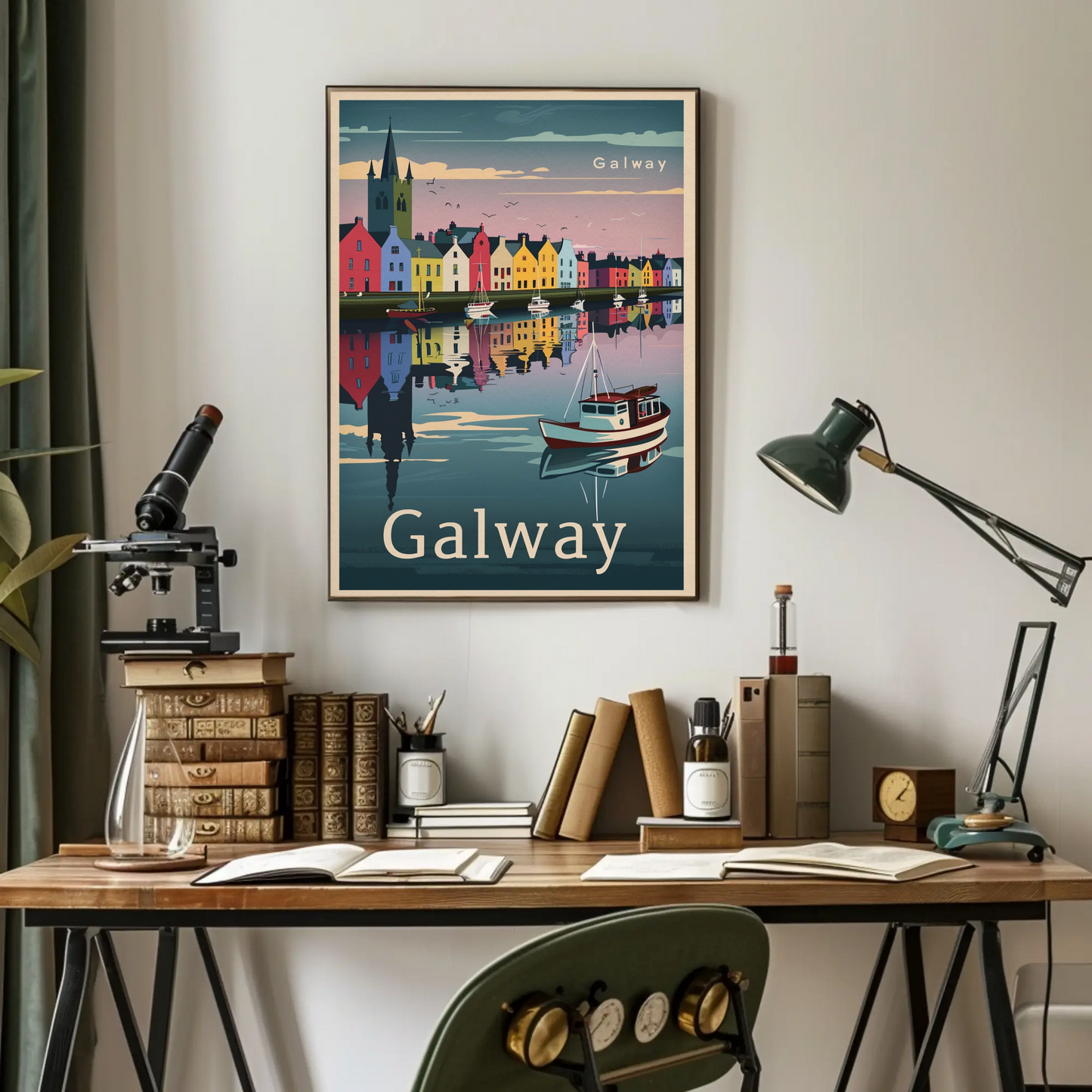 Galway Waterfront Reflections Ireland Travel Poster