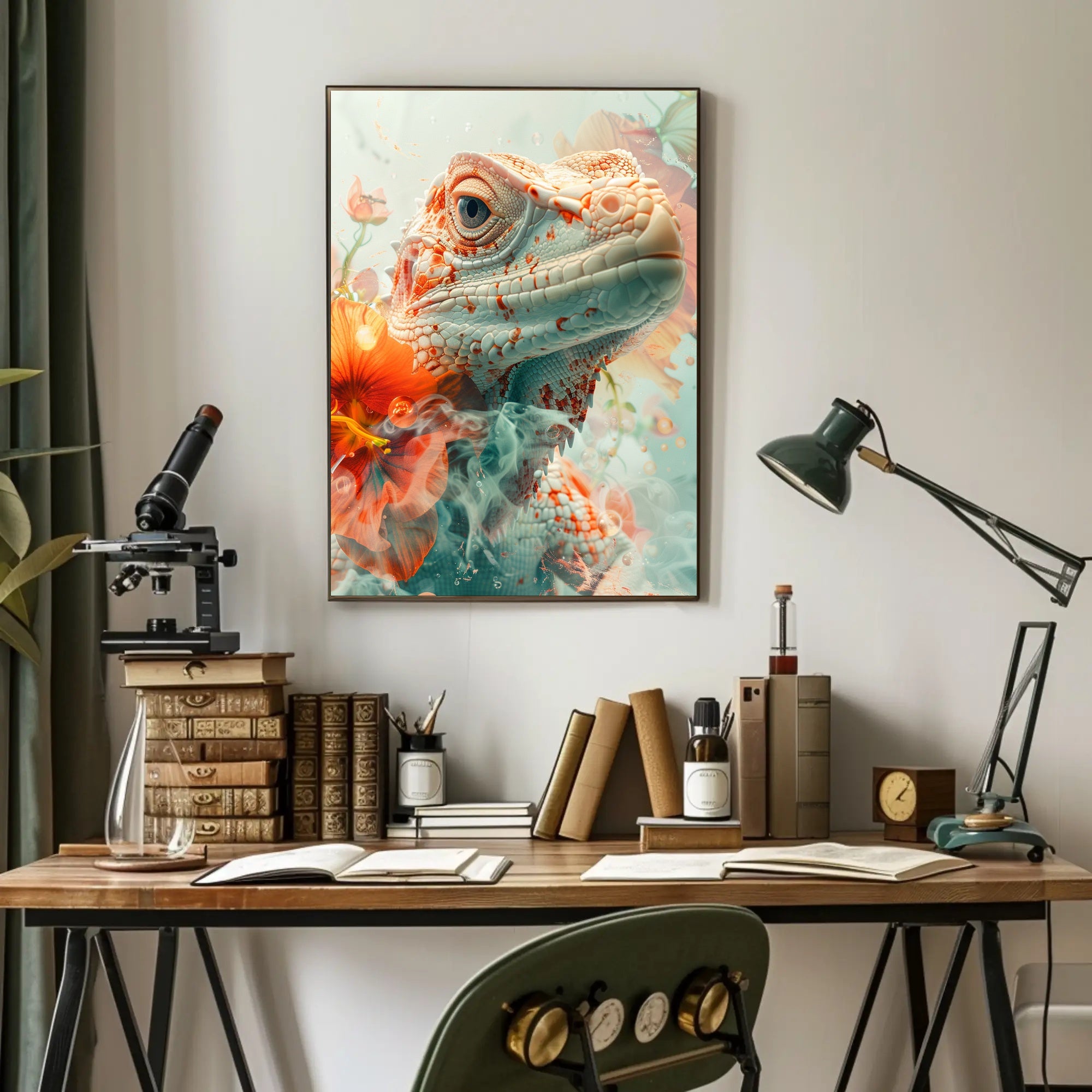 Lizard and Flowers: Ethereal Nature Art Poster PosterGoat