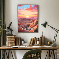 Badlands Sunset at Dusk: National Park Poster