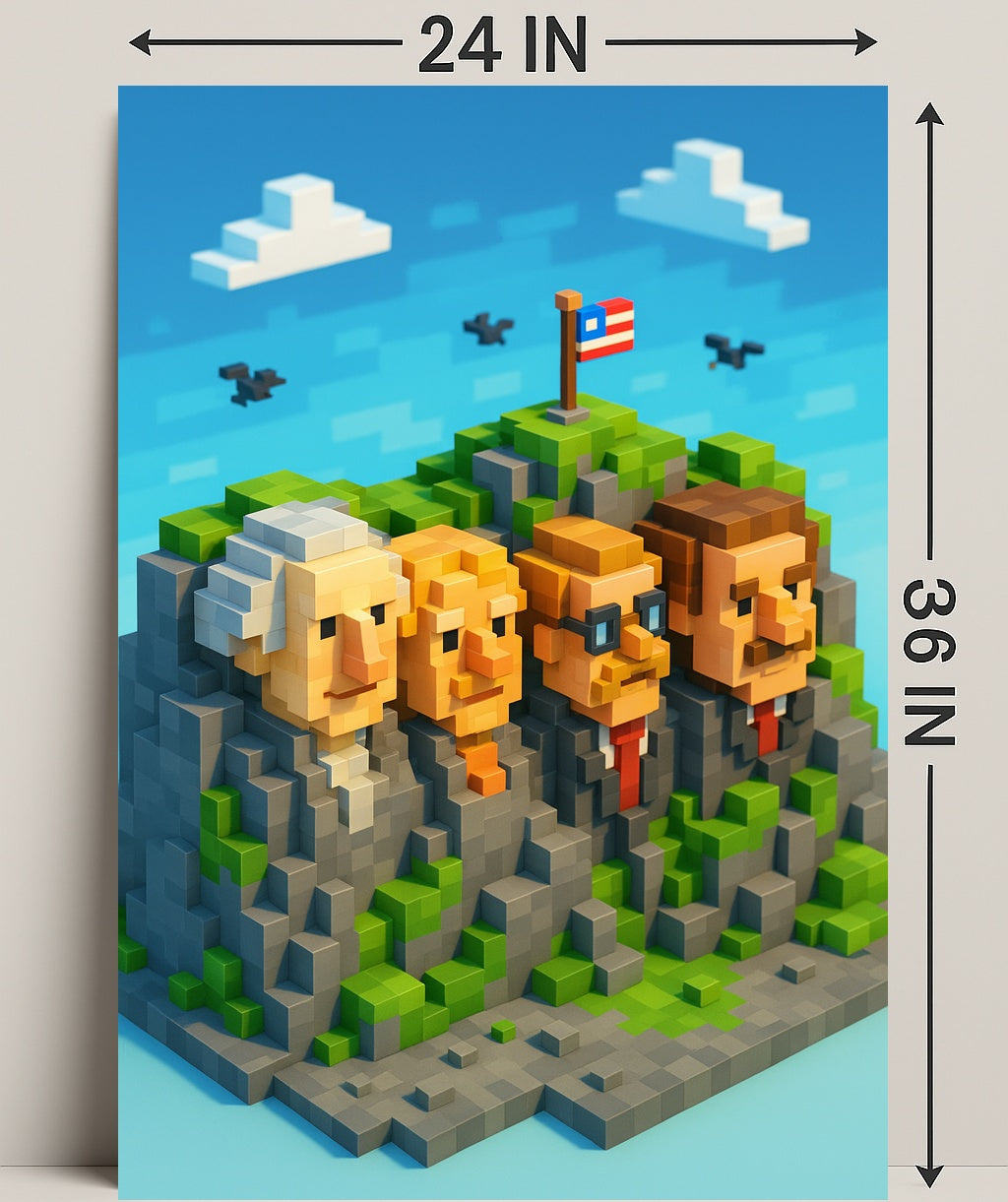Pixel Presidents on Mount Rushmore Poster PosterGoat