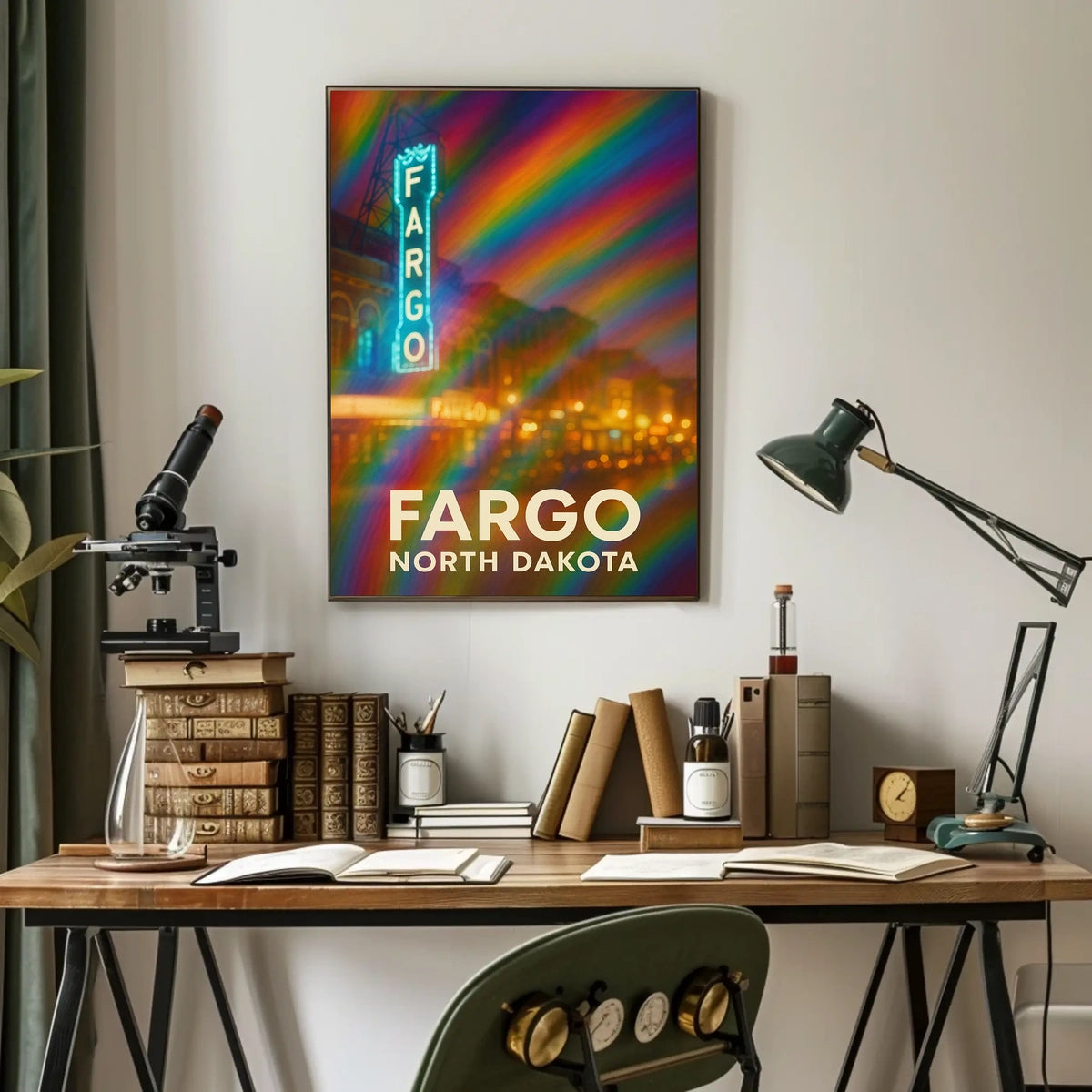 Fargo North Dakota Vibrant Cityscape Digital Painting Impressionism Urban Travel Poster