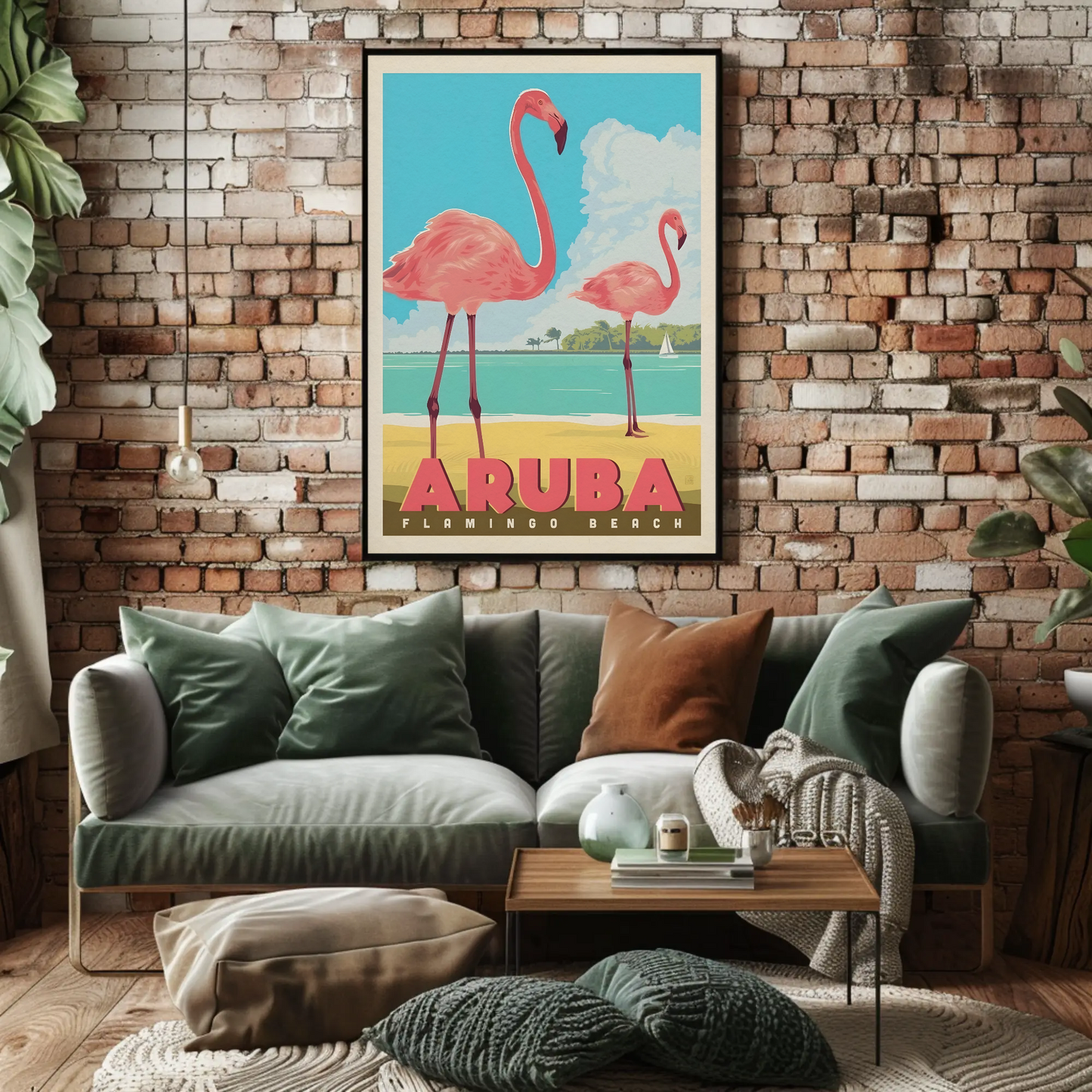 Vintage Poster Aruba Flamingo Beach