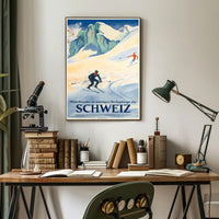 Swiss Alps Vintage Ski Adventure Travel Poster PosterGoat