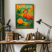 Florida Poster Sunshine State Flamingo Beach Wall Decor