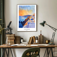 Santorini Sunset Watercolor Illustration Travel Poster PosterGoat