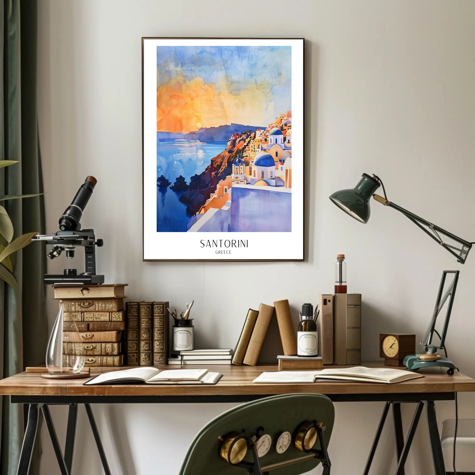 Santorini Sunset Watercolor Illustration Travel Poster PosterGoat