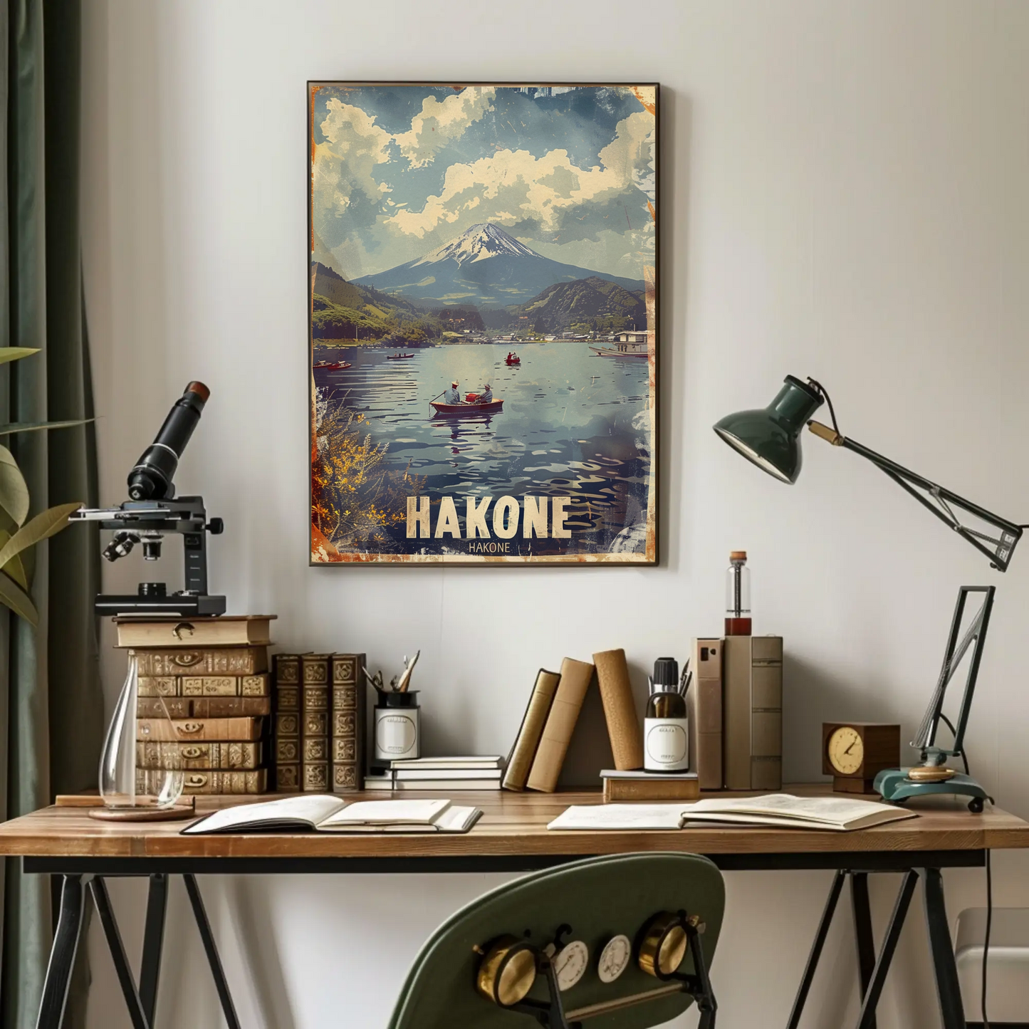 Hakone Japan Lake Mount Fuji Boats View Travel Poster