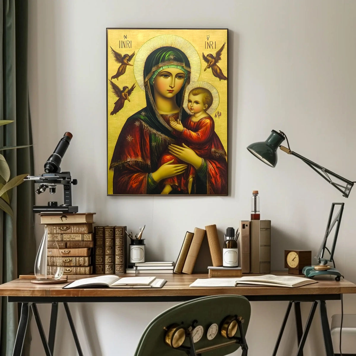 Virgin Mary and Baby Jesus with Angels Poster