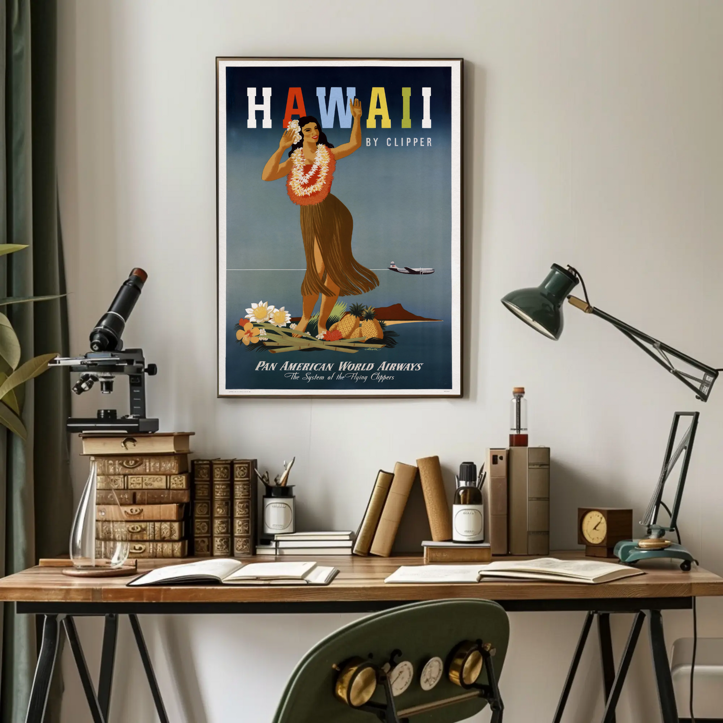 Hawaii By Clipper Dancing Girl Pineapple Poster