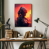 Cybernetic Sentinel At Sunset Poster PosterGoat