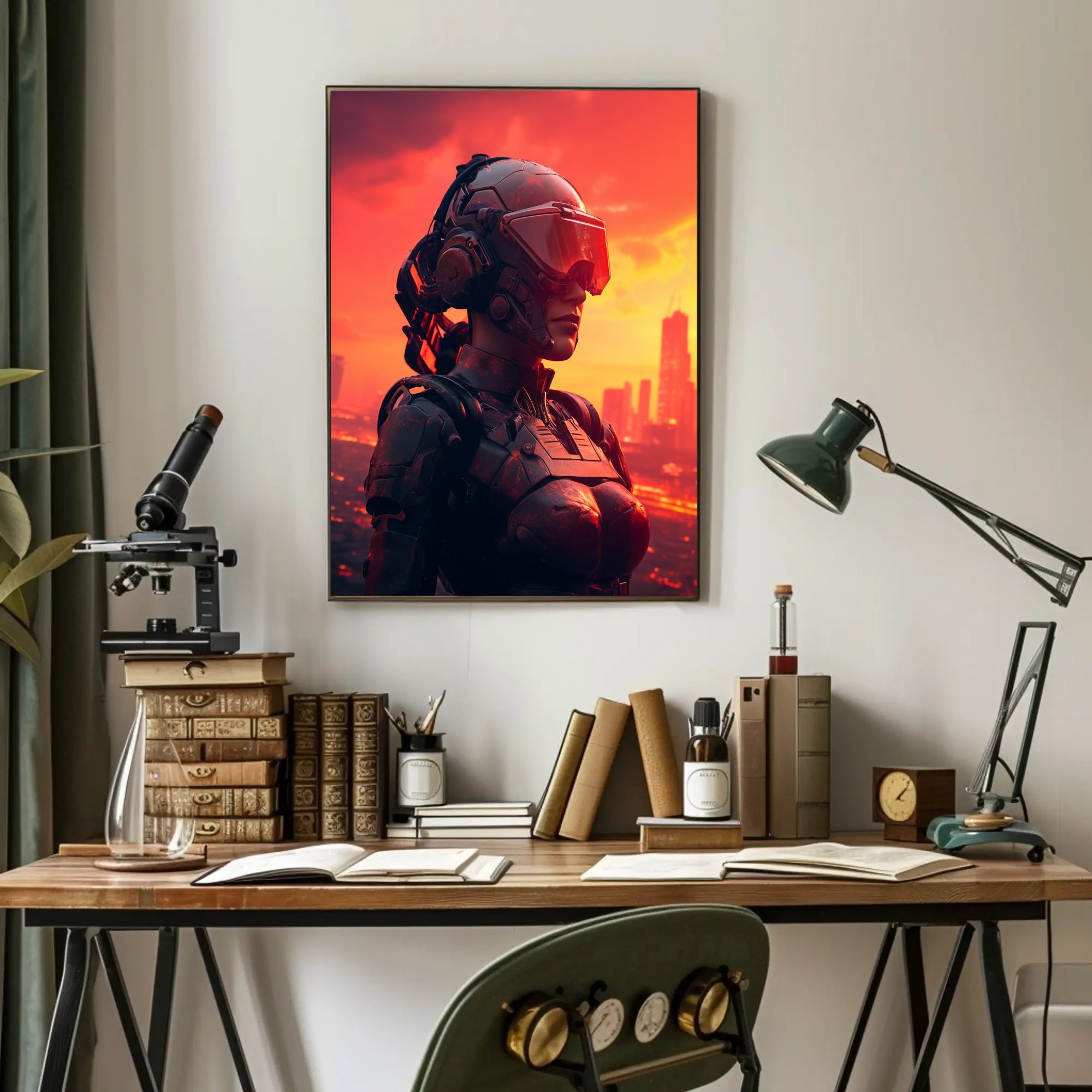 Cybernetic Sentinel At Sunset Poster PosterGoat