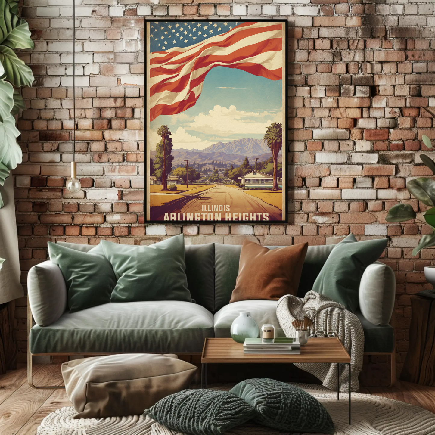 Arlington Heights Illinois Neighborhood View Vintage Travel Poster