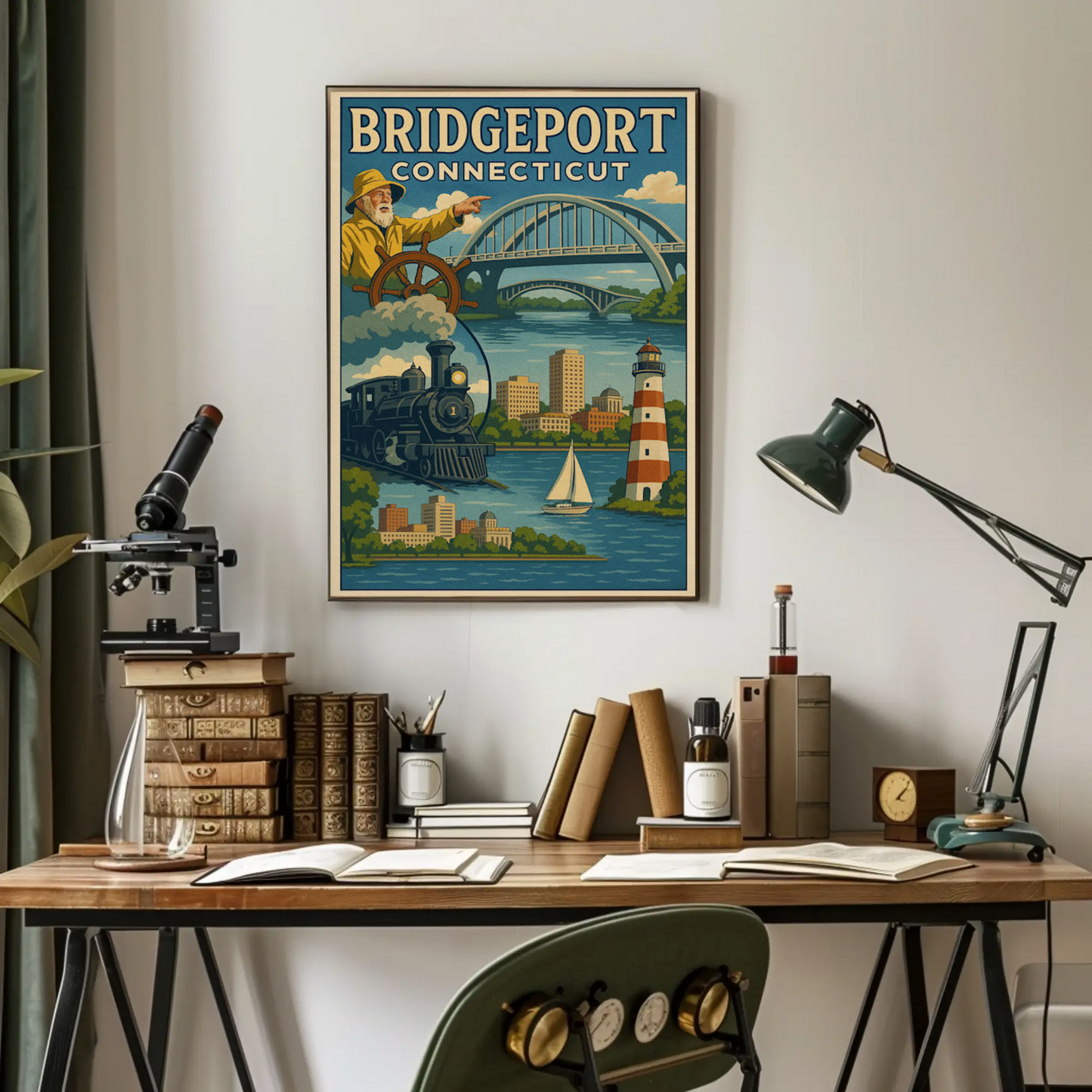 Bridgeport Connecticut Vintage Maritime Transport Travel Poster