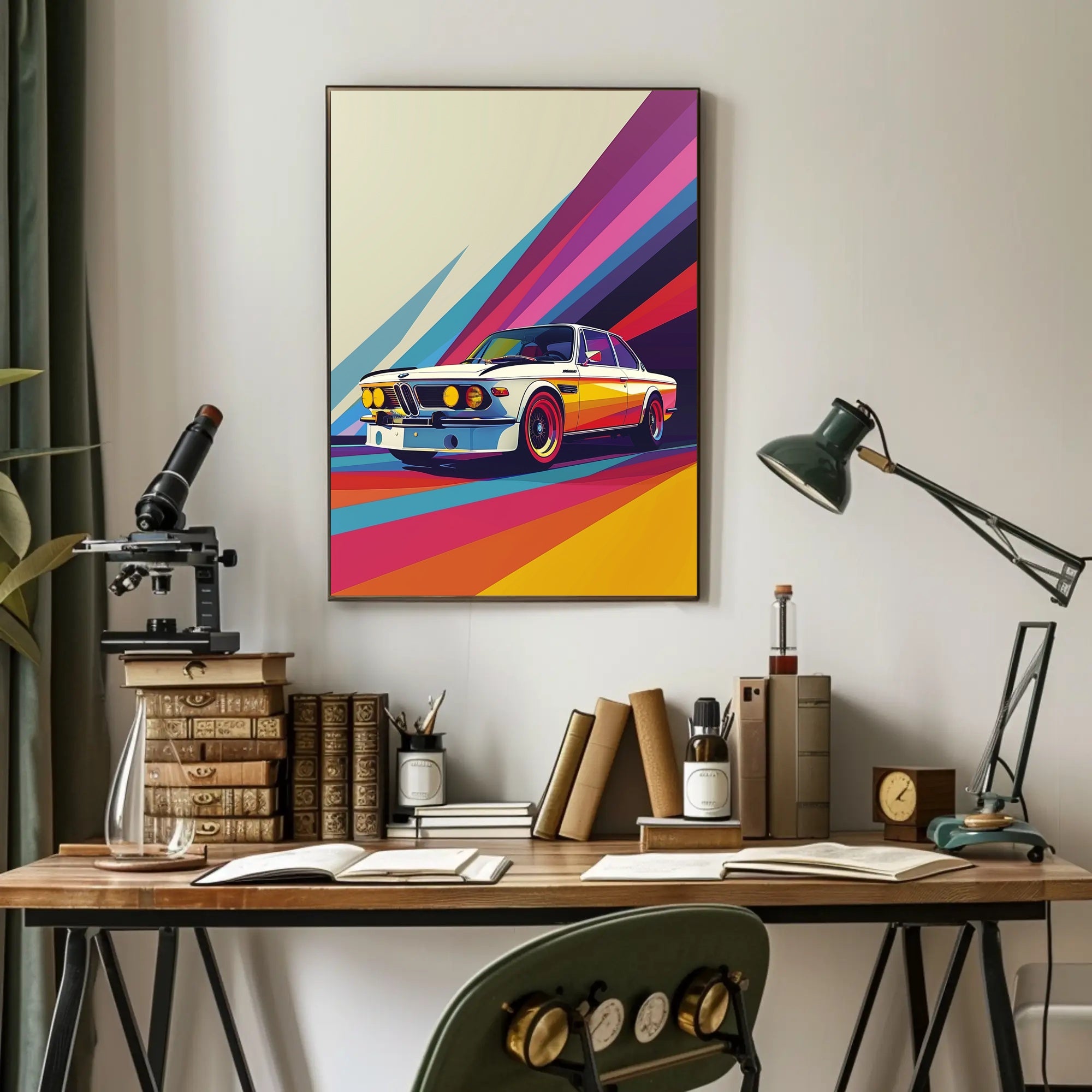 Vintage Racing Car in Dynamic Pop Art Poster PosterGoat