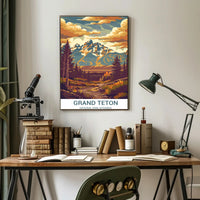 Grand Teton National Park Vintage Illustration National Park Poster