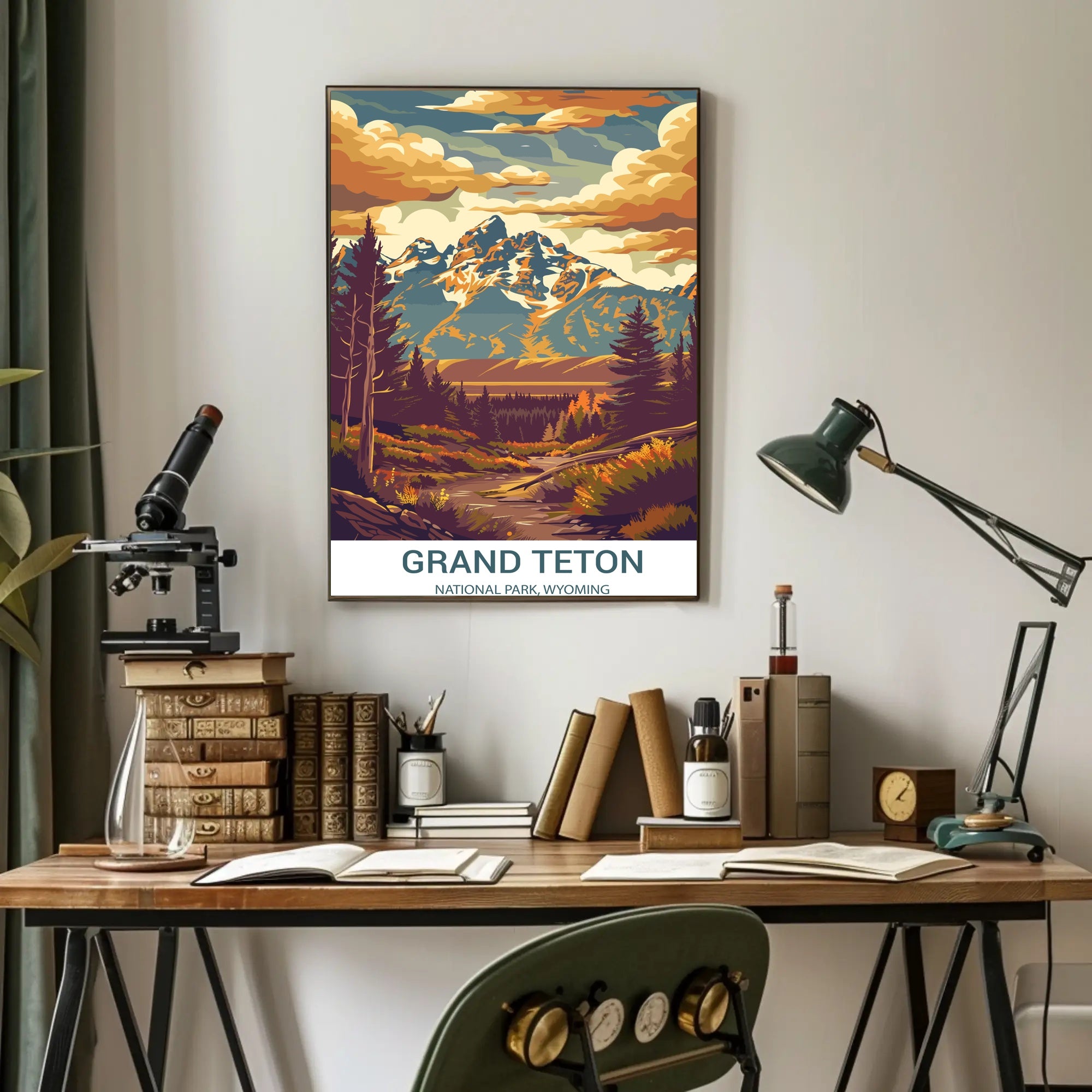 Grand Teton National Park Vintage Illustration National Park Poster