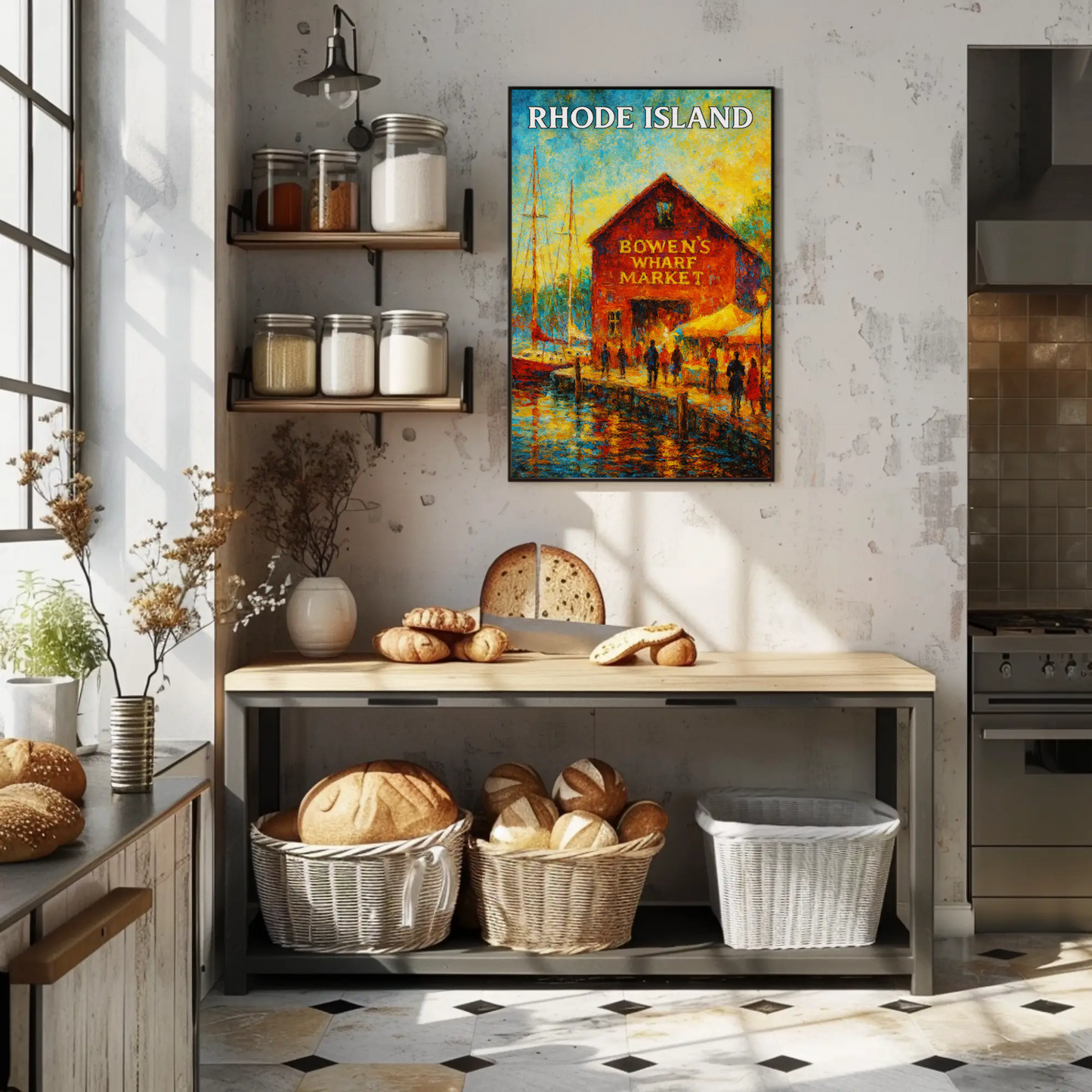 Rhode Island Bowens Wharf Market Harbor Scene Travel Poster Travel Poster