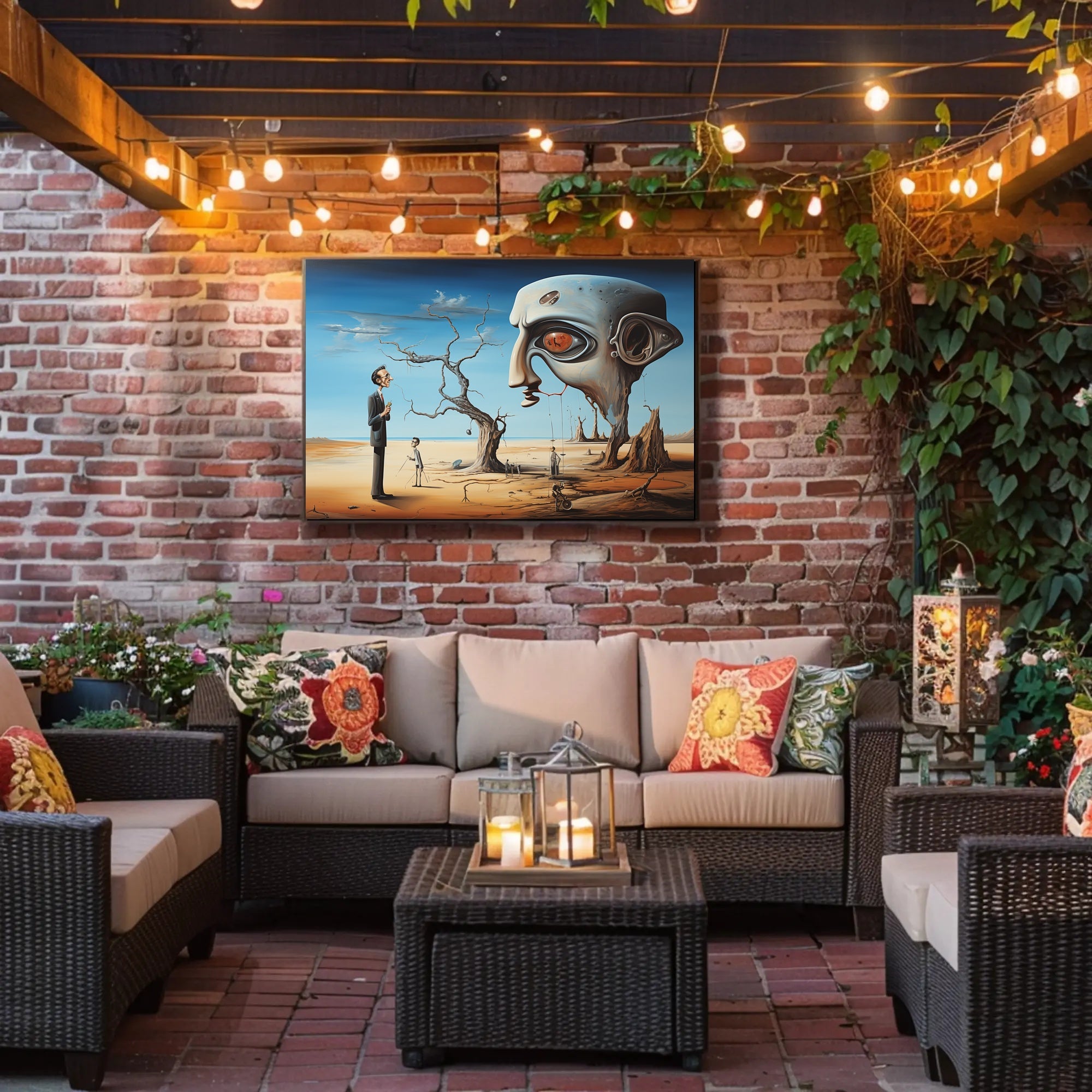 Surreal Dreamscape with Mechanical Head - Artistic Poster