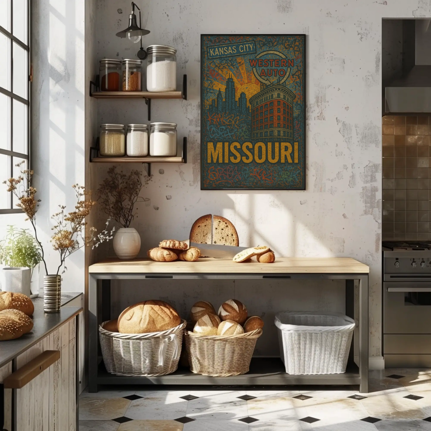 Kansas City Missouri Western Auto Urban Grunge Travel Poster