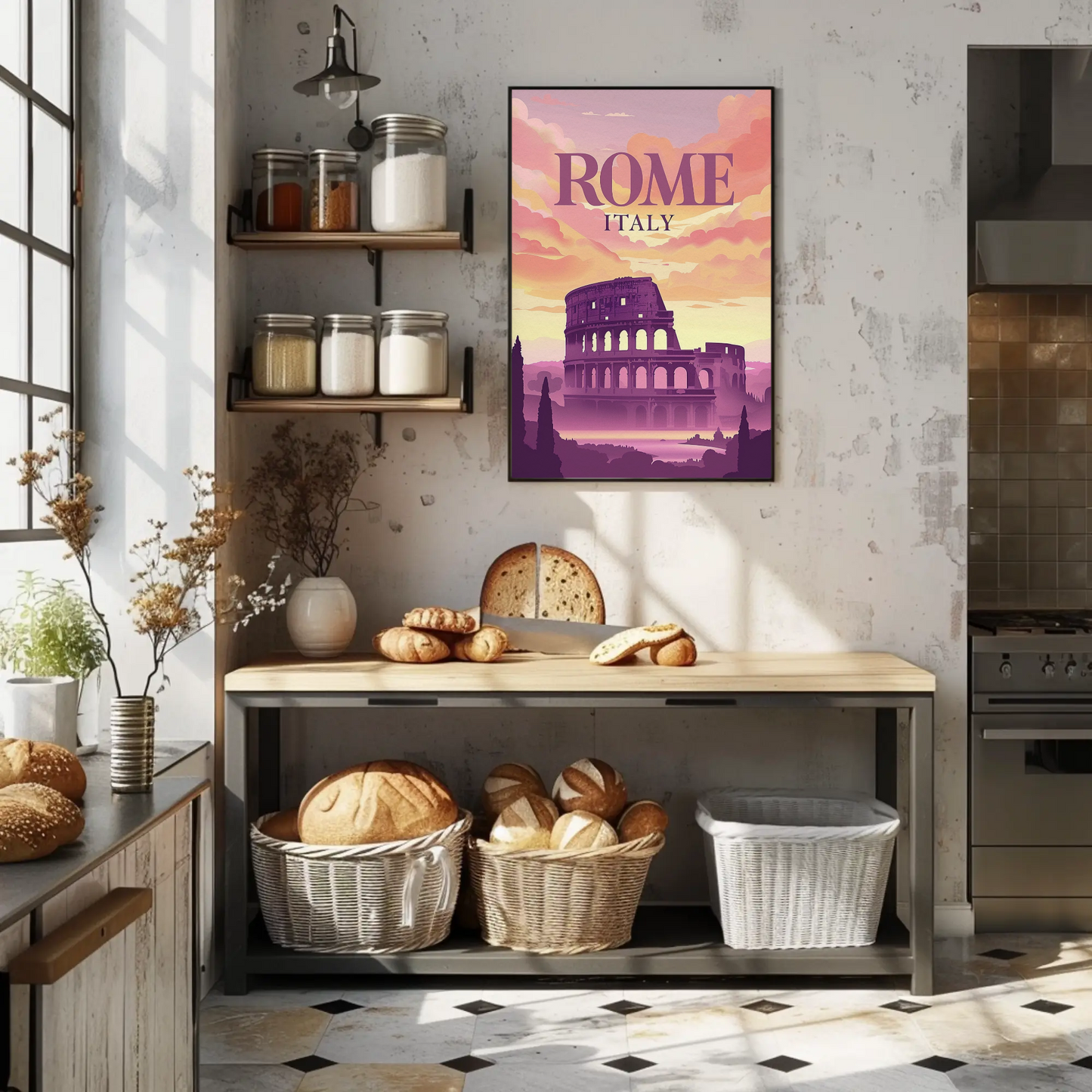 Rome Colosseum Sunset Italy Ancient Ruins Travel Poster