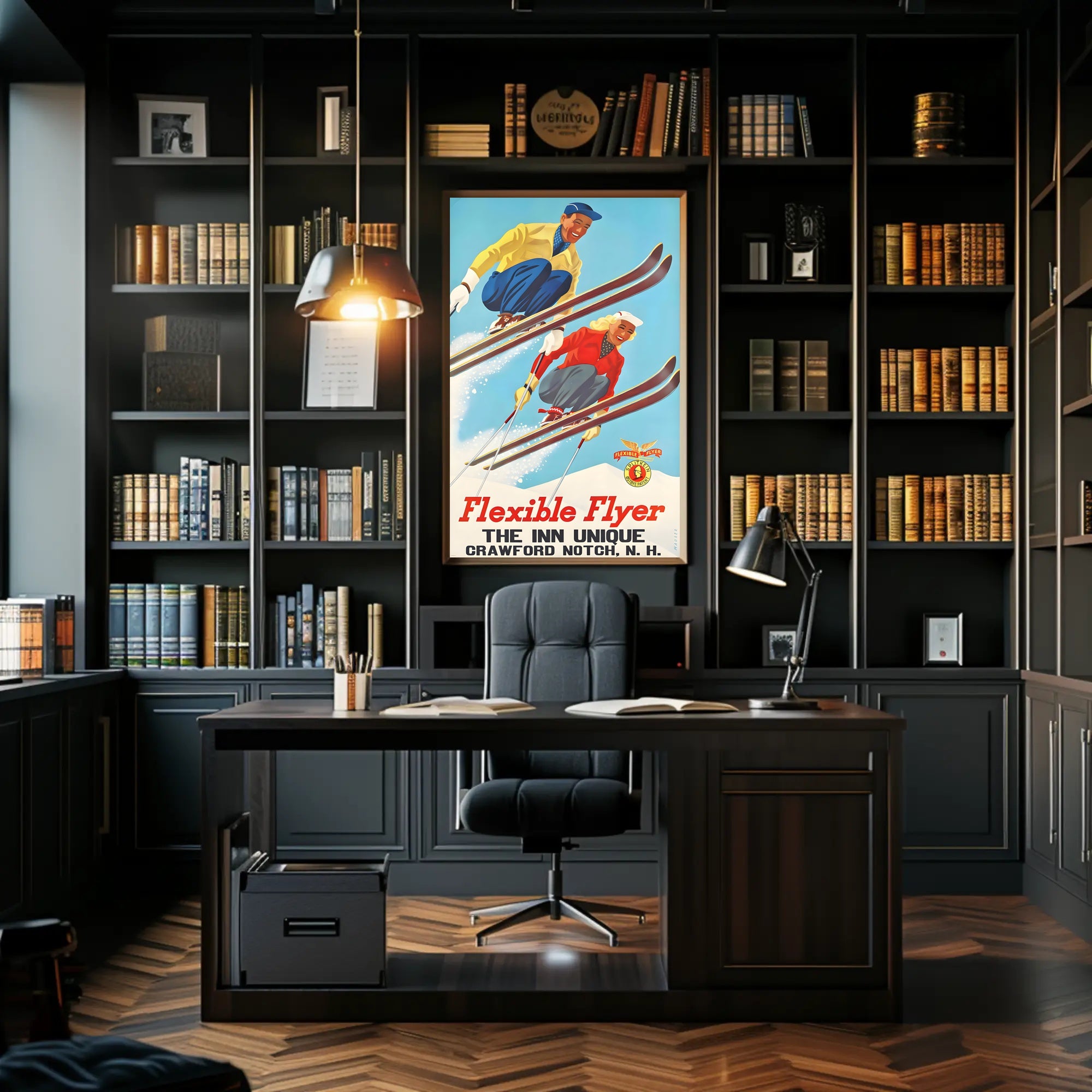 Flexible Flyer Skiing Poster PosterGoat