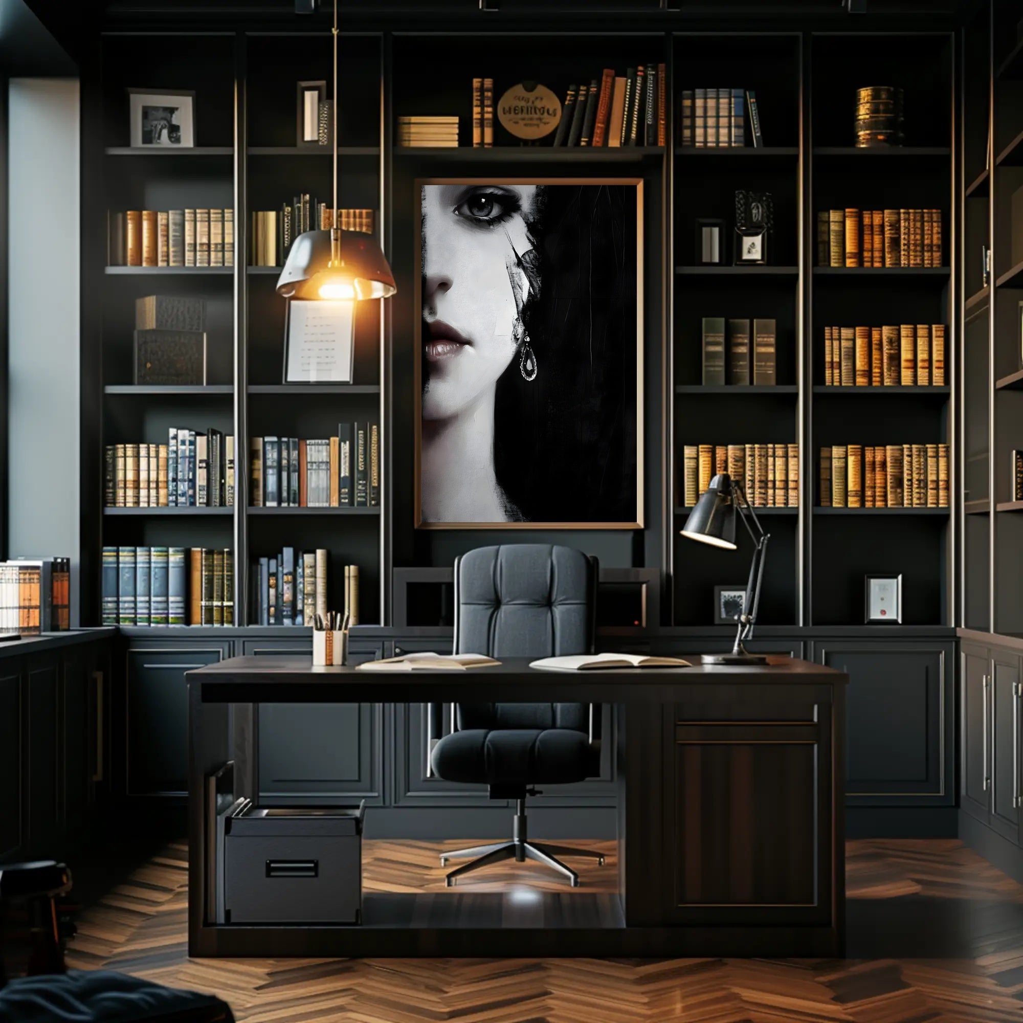 Striking Surreal Portrait Black & White Artistic Poster PosterGoat