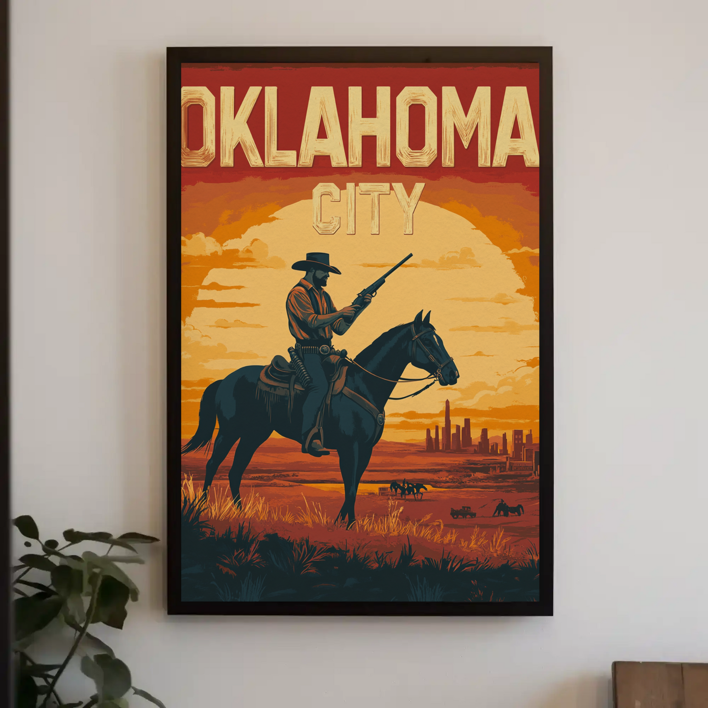 Oklahoma City Vintage Poster - Desert Cowboy Scene