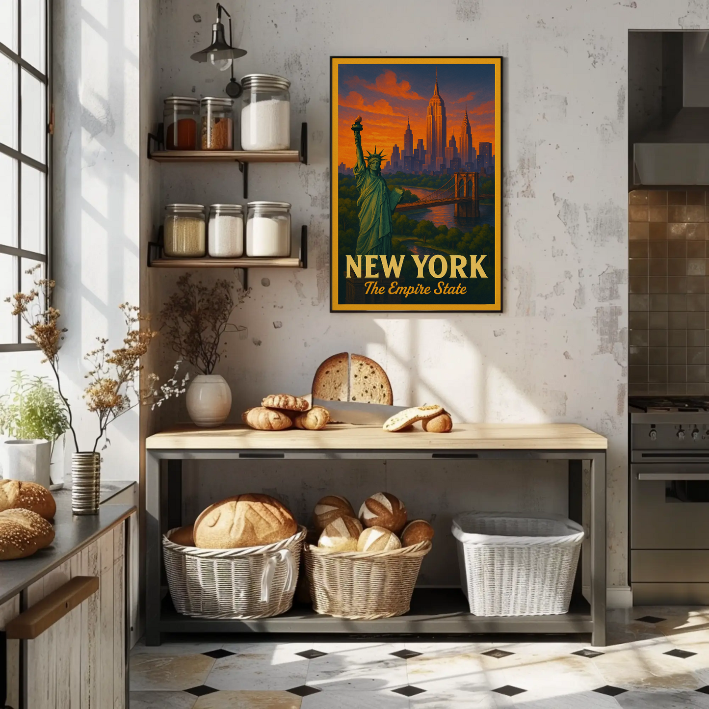 Sunset Skyline Liberty Bridge Empire State Poster