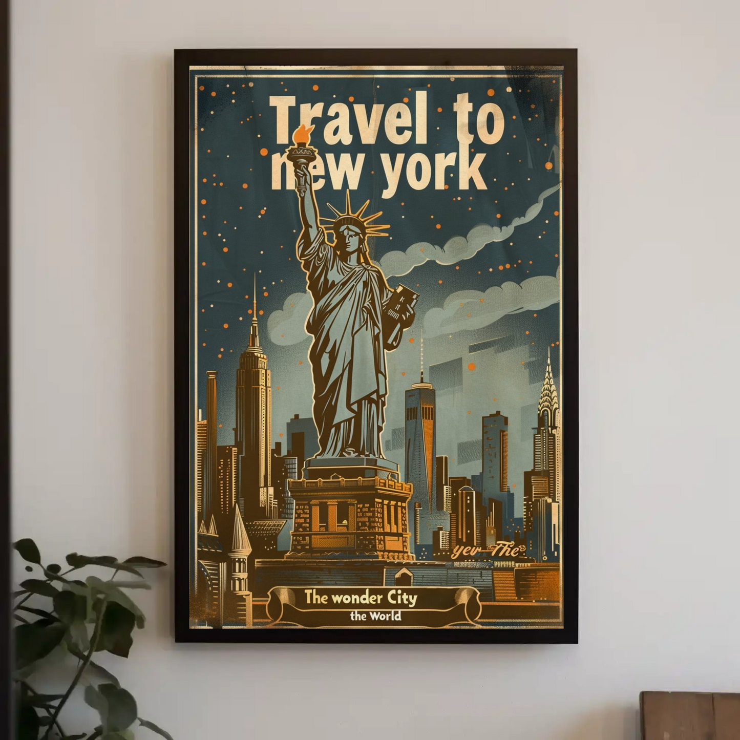 Travel to New York Statue of Liberty Vintage Poster