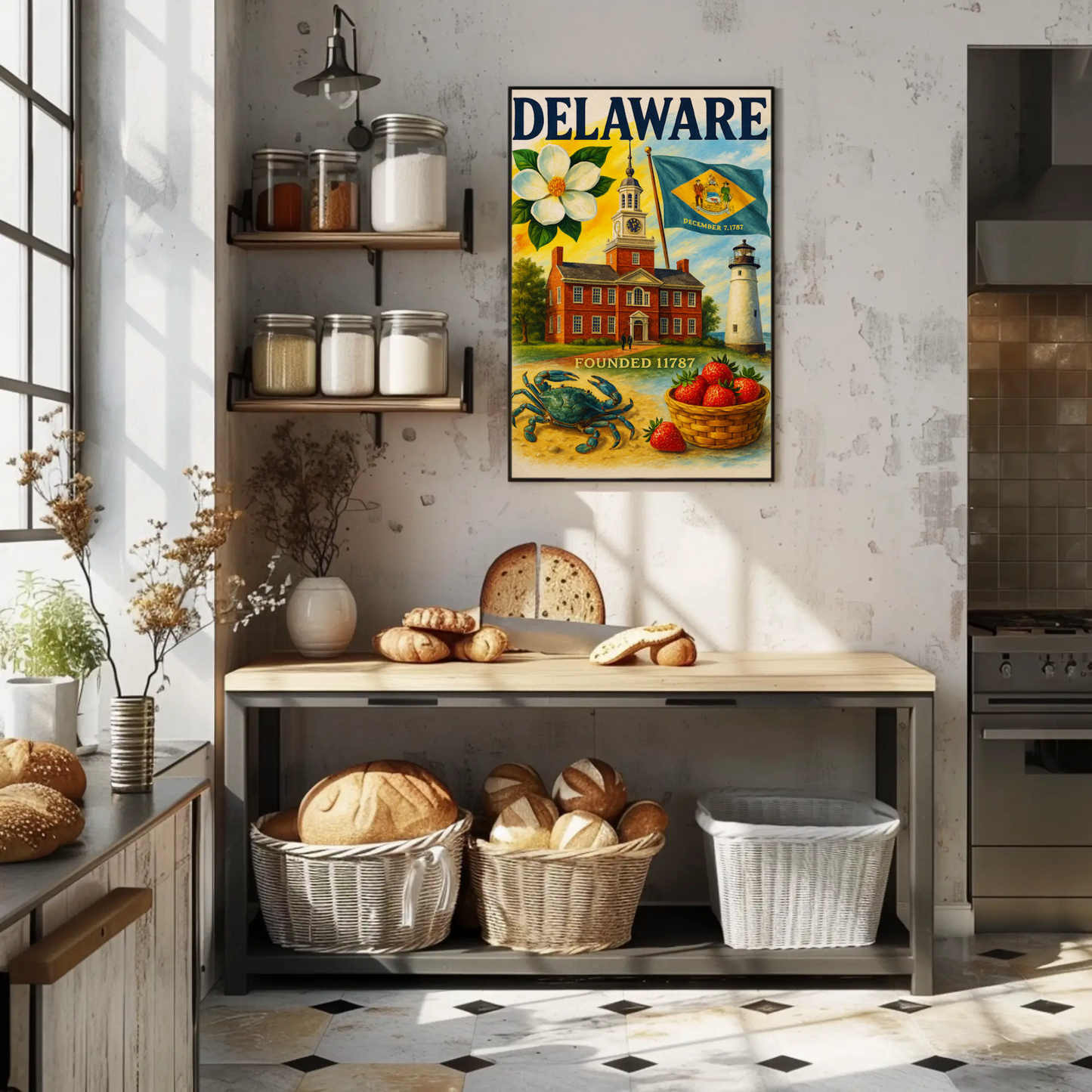 Delaware Flag Crab Strawberries Travel Poster