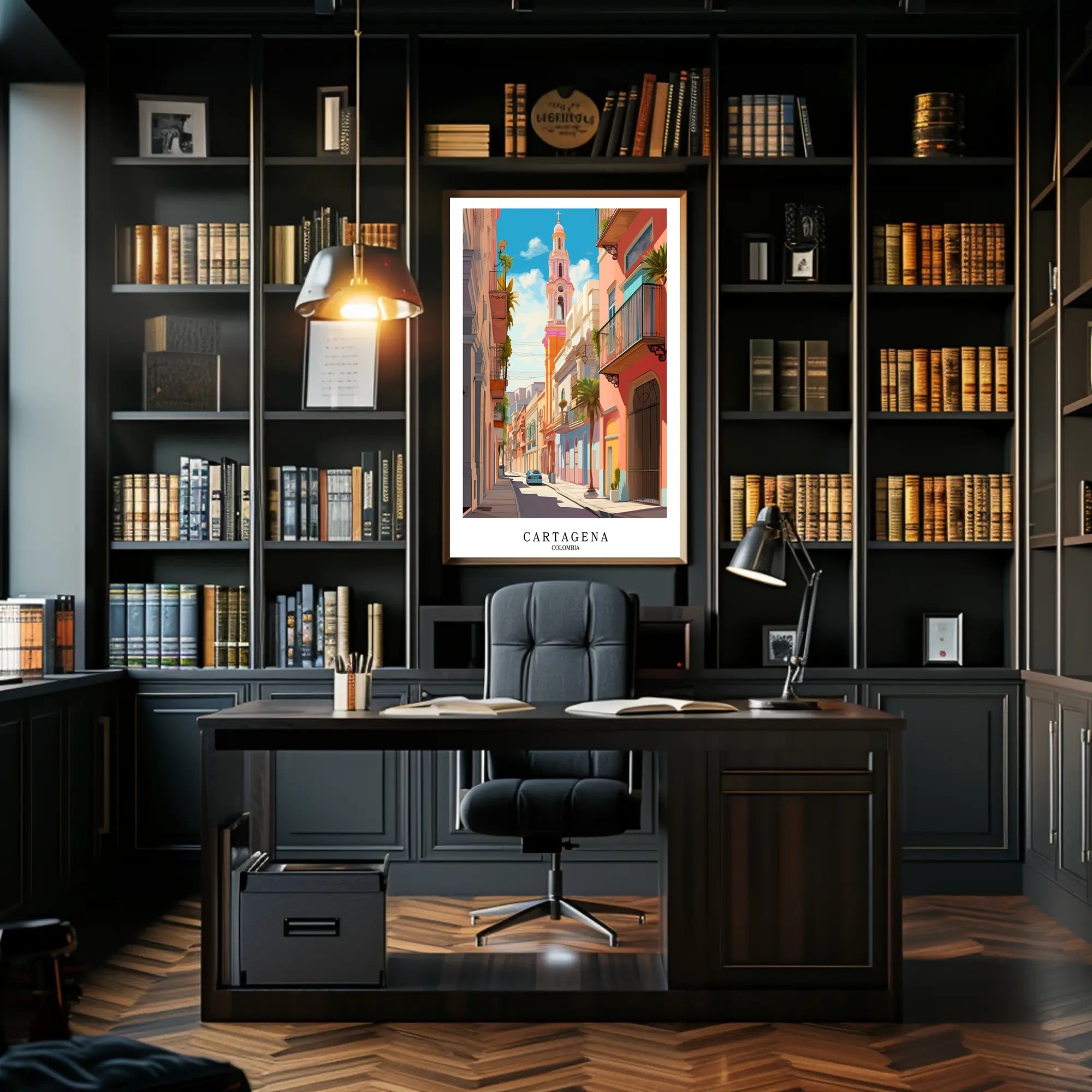 Cartagena Street Scene Poster PosterGoat