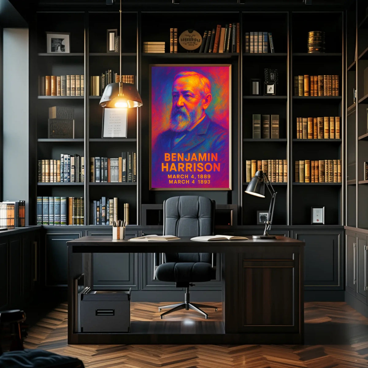 Benjamin Harrison 23rd President of the United States Neon Gradient Overlay Poster