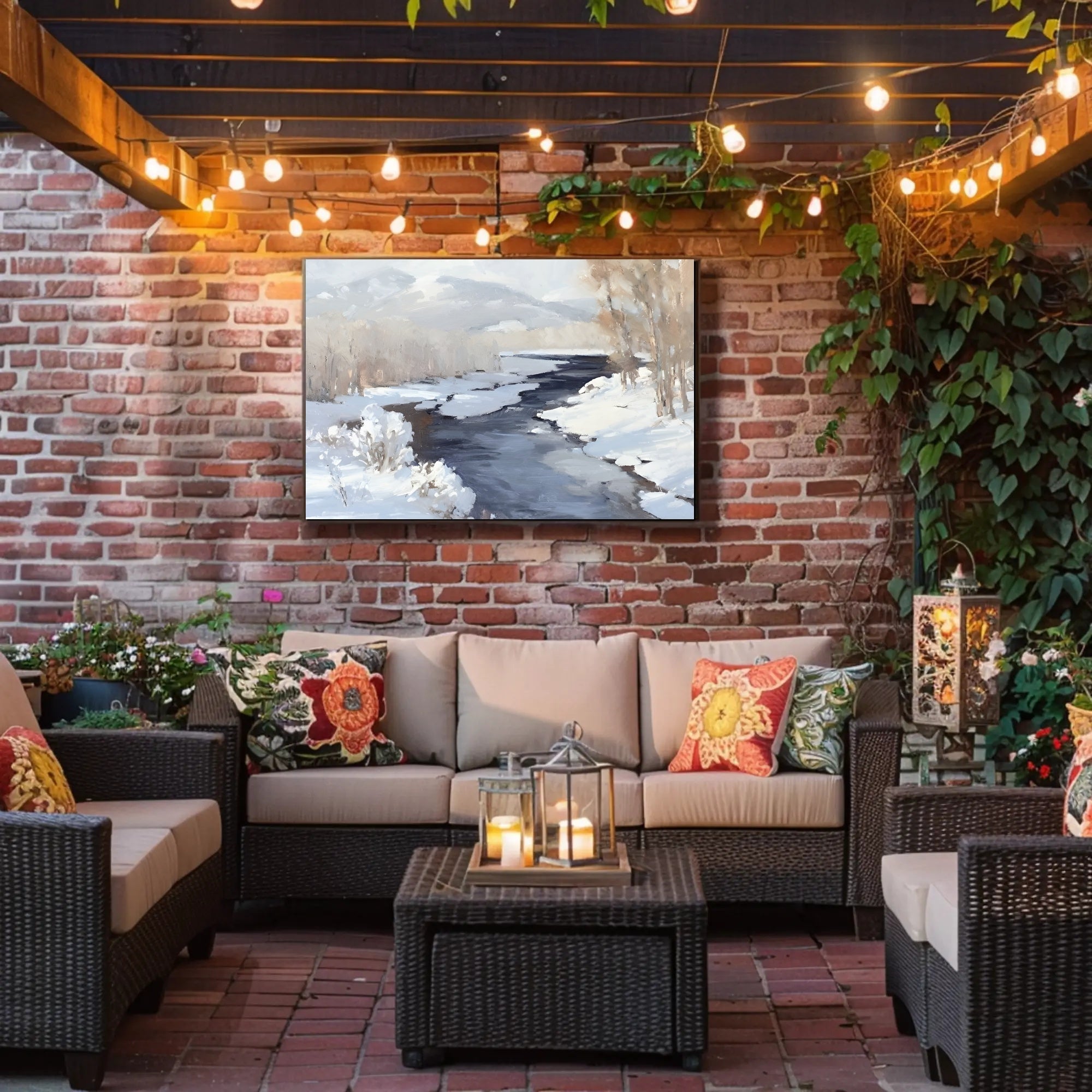 Winter River Landscape Poster