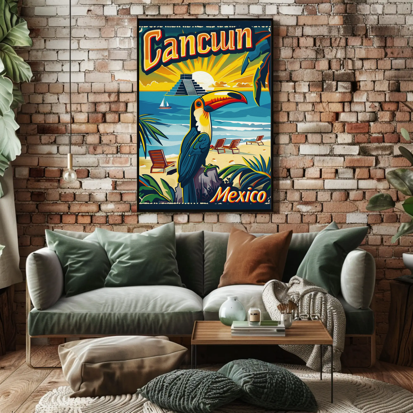 Tropical Sunset in Cancun Vintage Poster