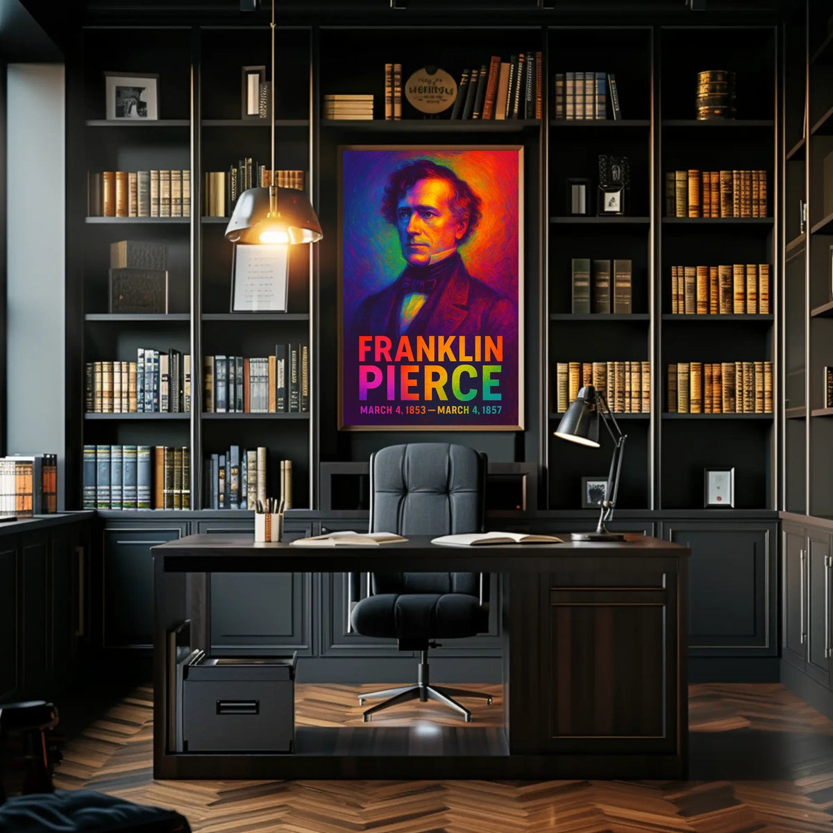 Franklin Pierce 14th President of the United States Neon Gradient Overlay Poster