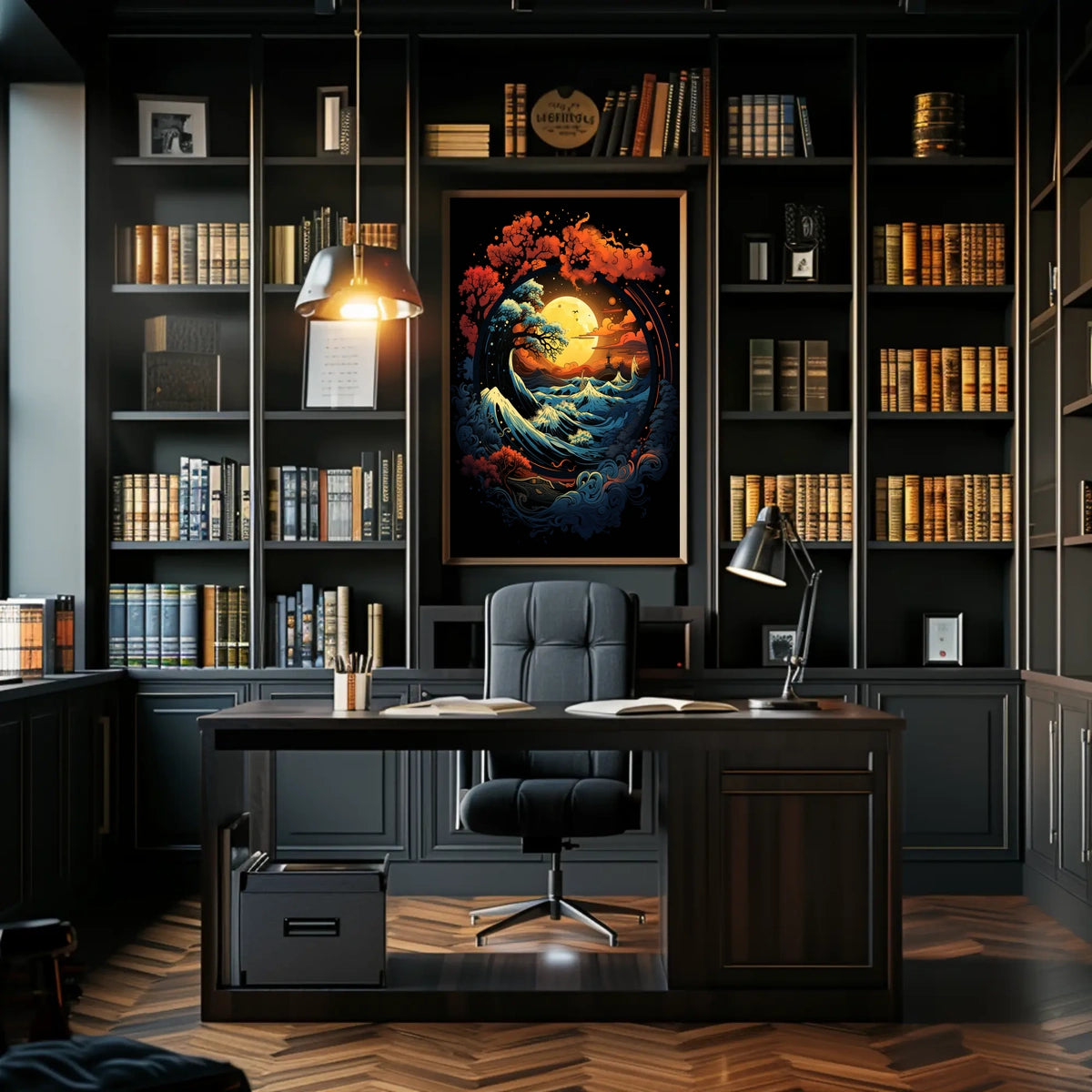 Mystical Moonlit Landscape with Celestial Harmony Poster