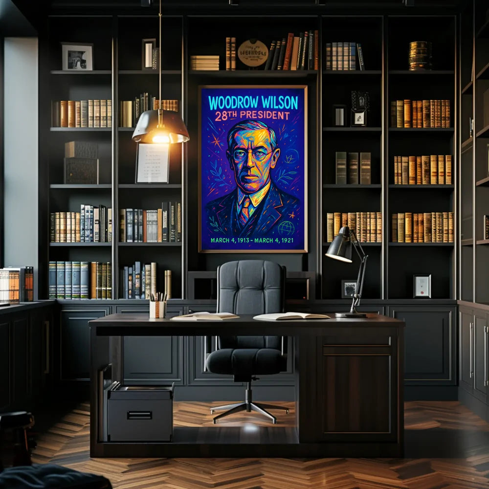 Vibrant Woodrow Wilson Portrait: Historical or Presidential Poster PosterGoat