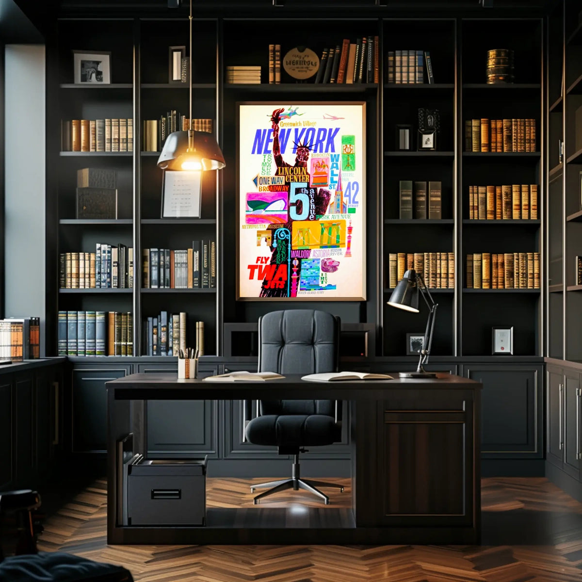 New York City Iconic Landmarks Poster Vintage Wall Art