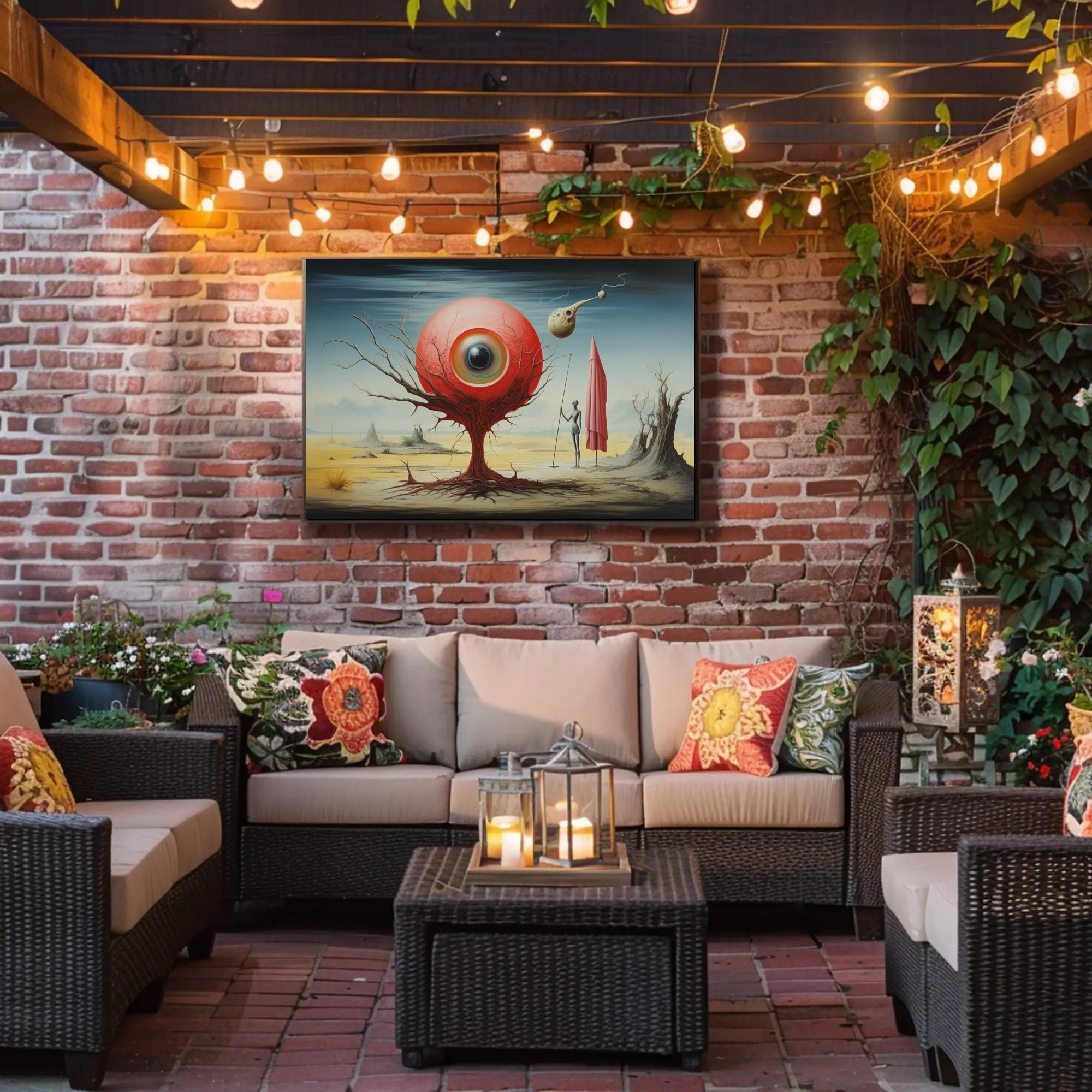 Red Sphere Desert Imagination: Futuristic Sci-Fi Poster