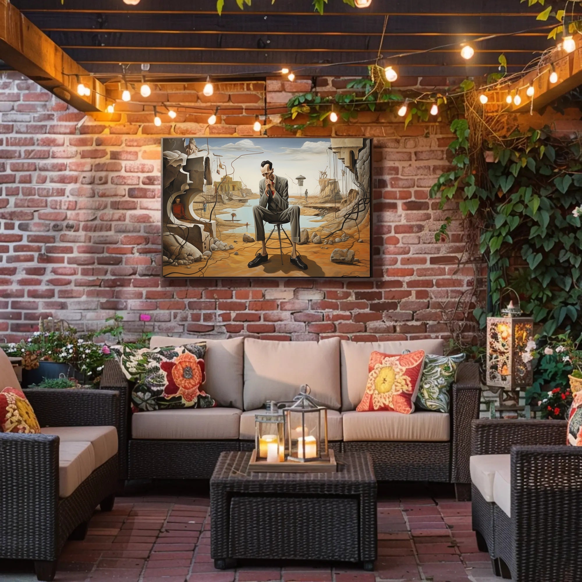 Introspective Surreal Landscape with Formal Figure: Artistic Poster