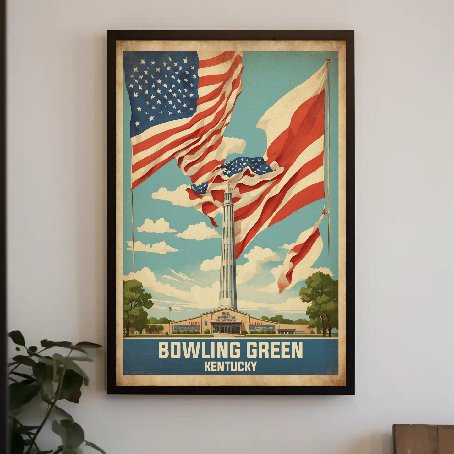 Bowling Green Kentucky Cityscape Art Print Vintage Travel Poster