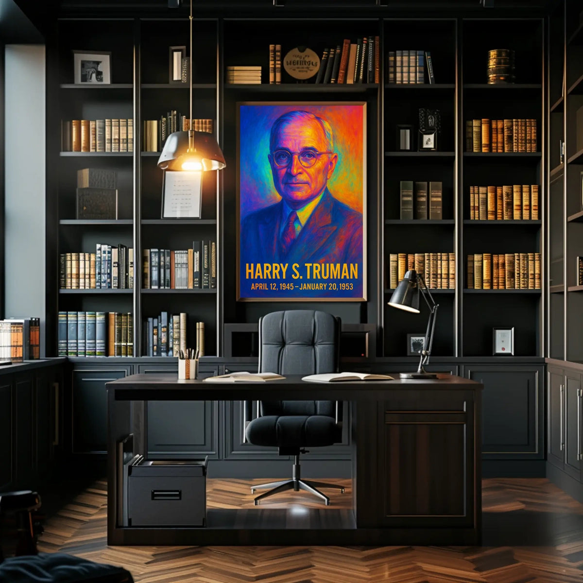 Harry S. Truman 33rd President of the United States Neon Gradient Overlay Poster