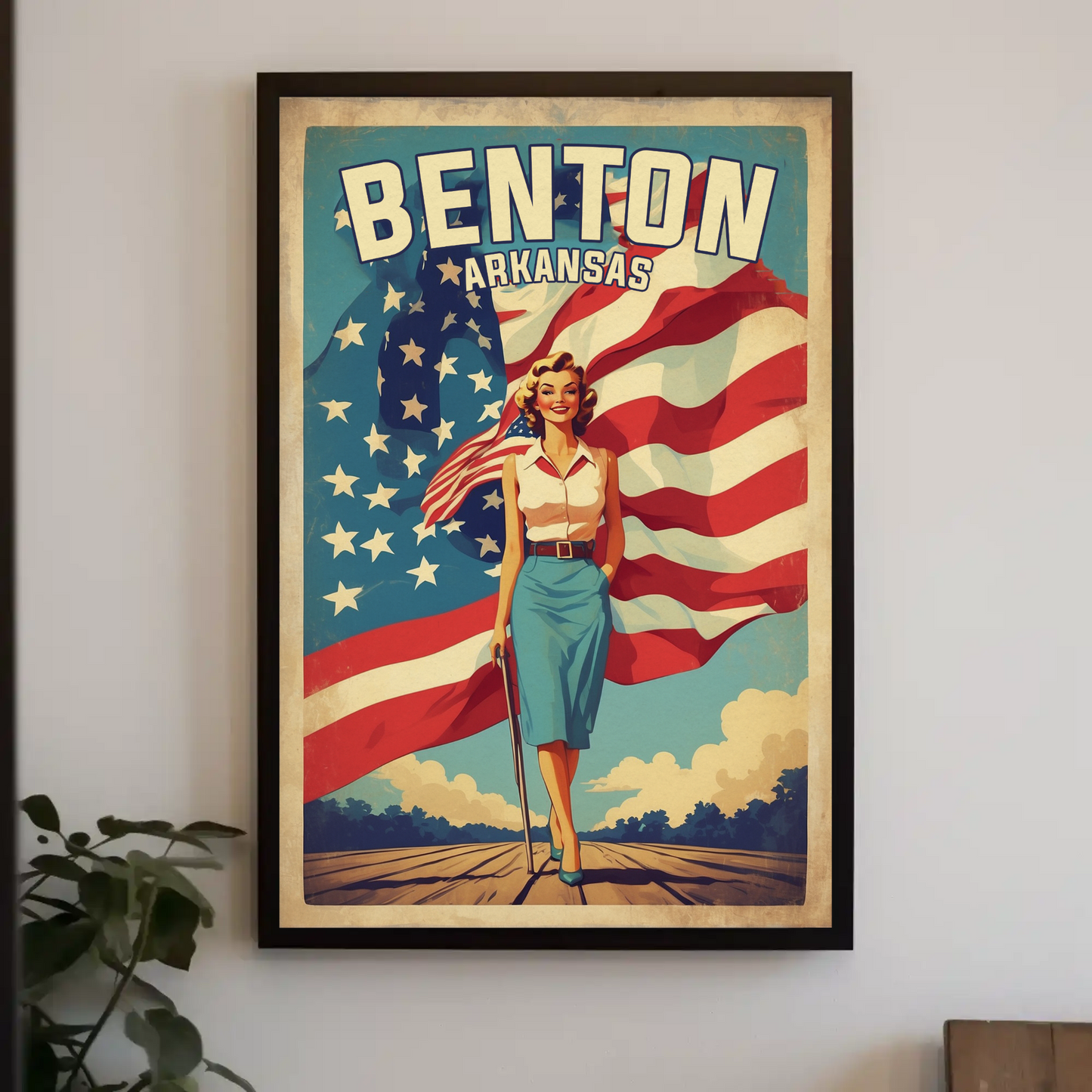 Benton Arkansas Pinup Patriot Vintage Travel Poster