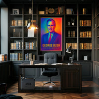 George H. W. Bush 41st President of the United States Neon Gradient Overlay Poster