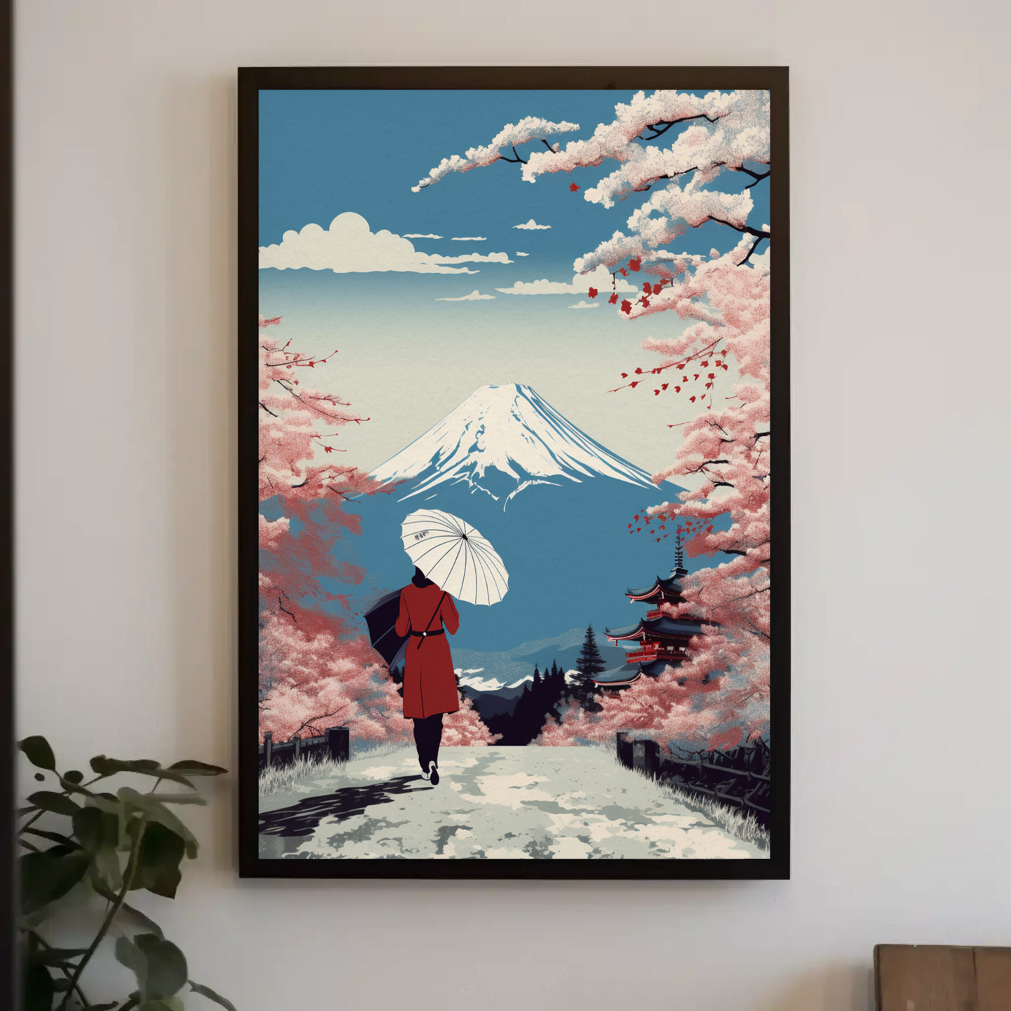 Japan Mount Fuji Cherry Blossoms Vintage Travel Poster