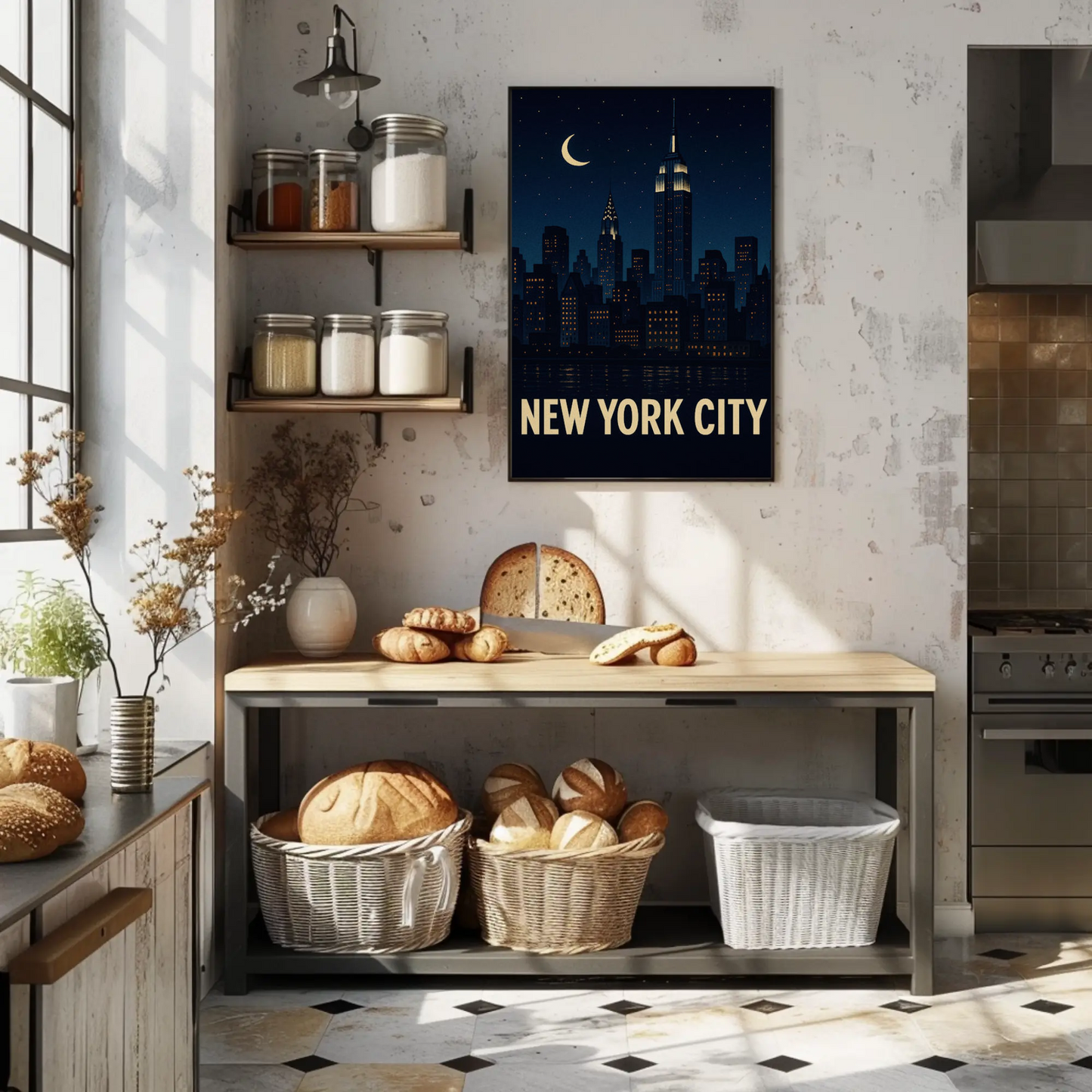 New York City Night Skyline Empire State Lights Travel Poster