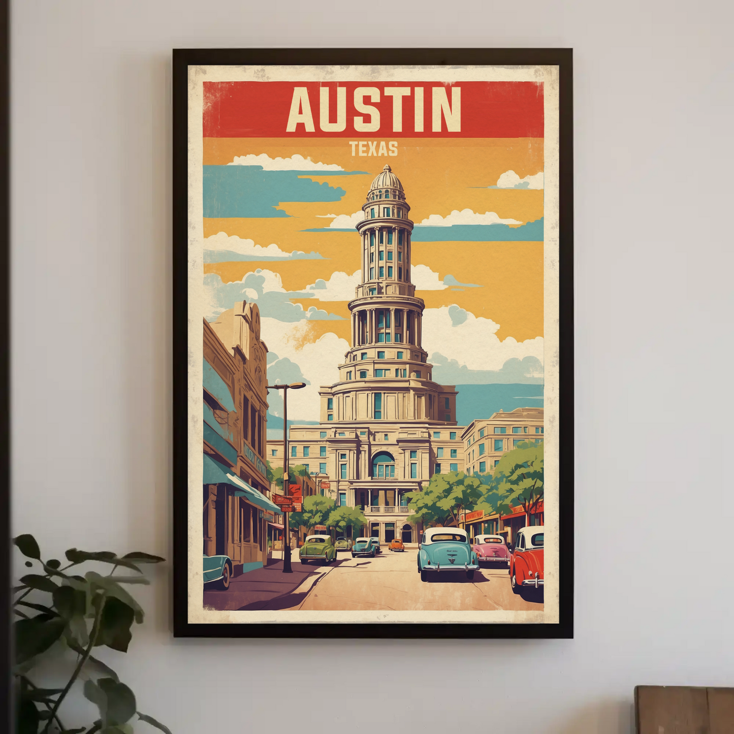 Austin Texas Downtown Capitol Vintage Travel Poster