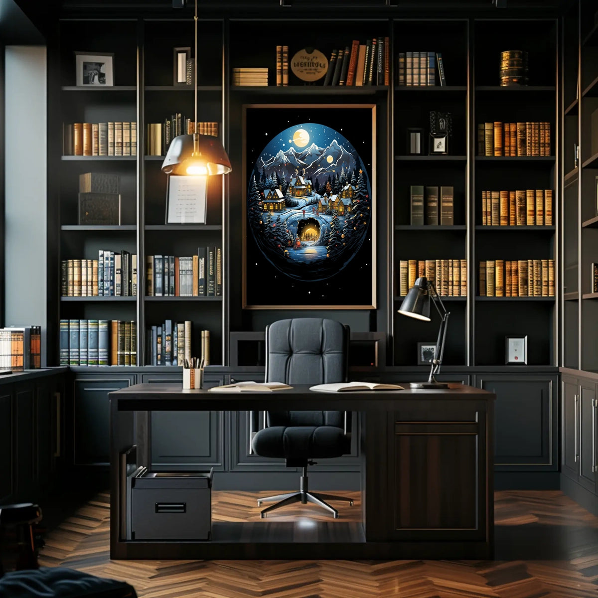 Winter Wonderland Village Enchantment: Abstract or Artistic Poster