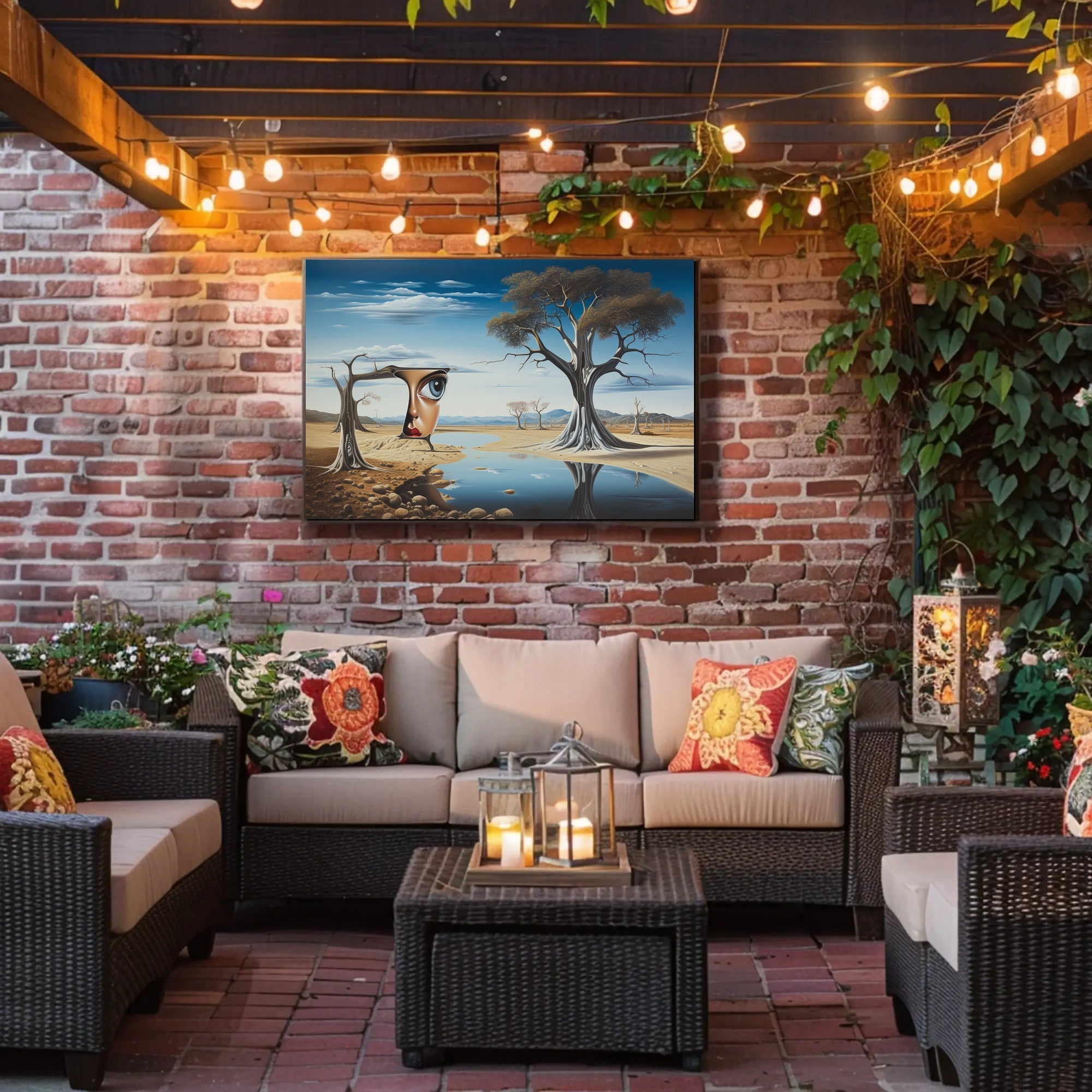 Surreal Desert Landscape with Human-Tree Artistic Poster