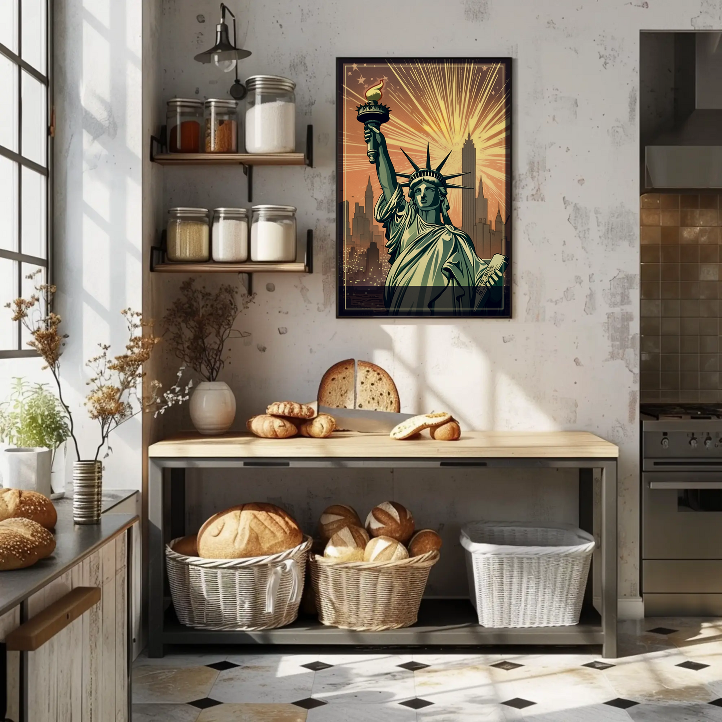 Statue Of Liberty Fireworks Skyline Travel Poster